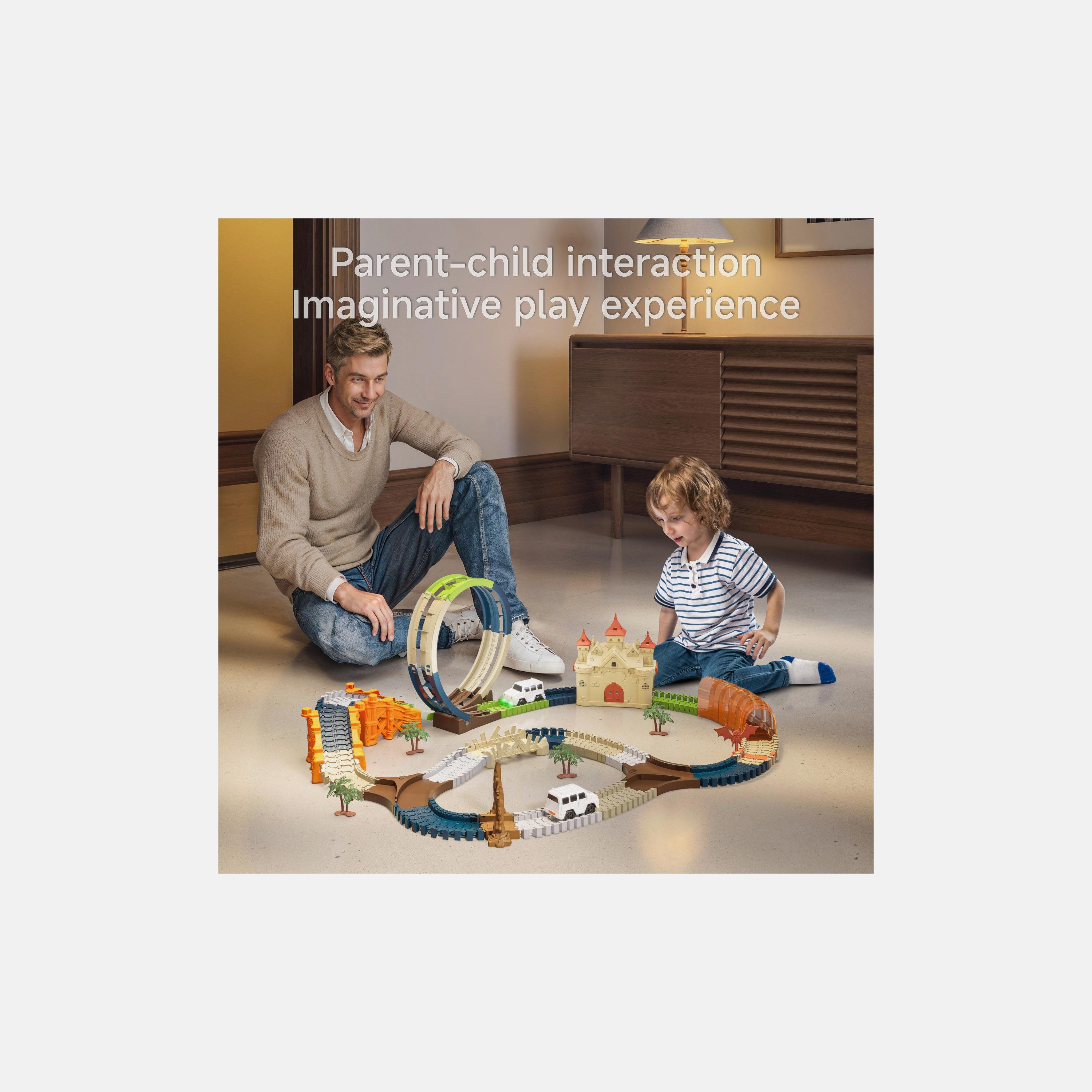 مركبات لعبة مسار سباق مع منزل سحري ونفق وسيارتين كهربائيتين مضيئتين من توماما-toys-playvehicles-vehicleplaysets-image-3