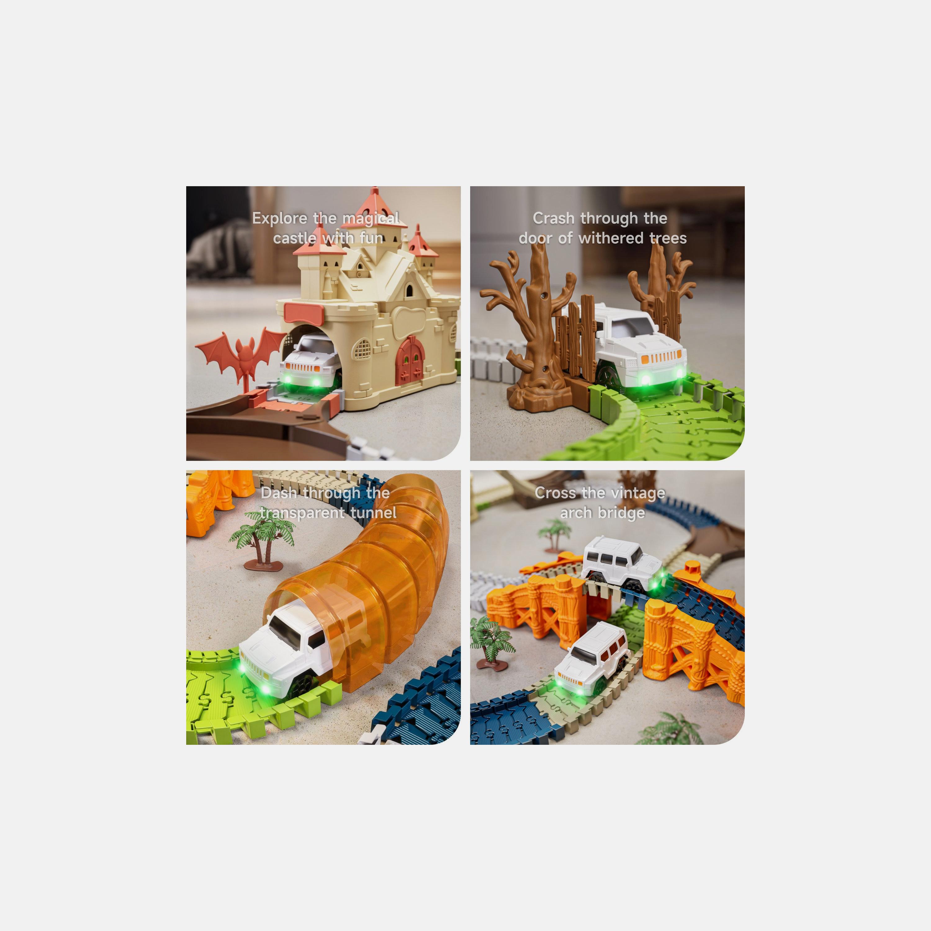 مركبات لعبة مسار سباق مع منزل سحري ونفق وسيارتين كهربائيتين مضيئتين من توماما-toys-playvehicles-vehicleplaysets-image-5