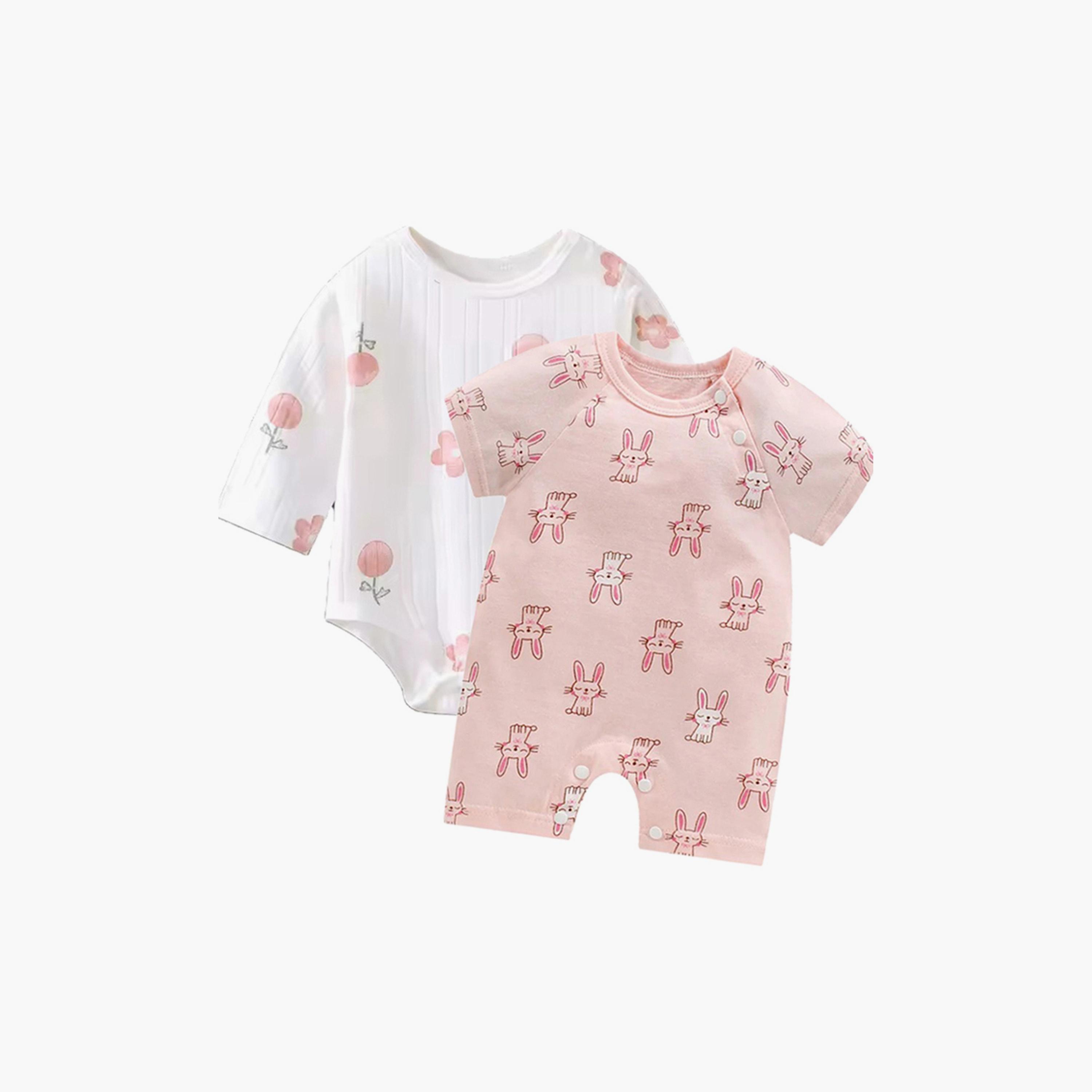 Kinder Valley Bunny Print Romper with Bodysuit-baby-boys-clothing-setsandcoords-image-1