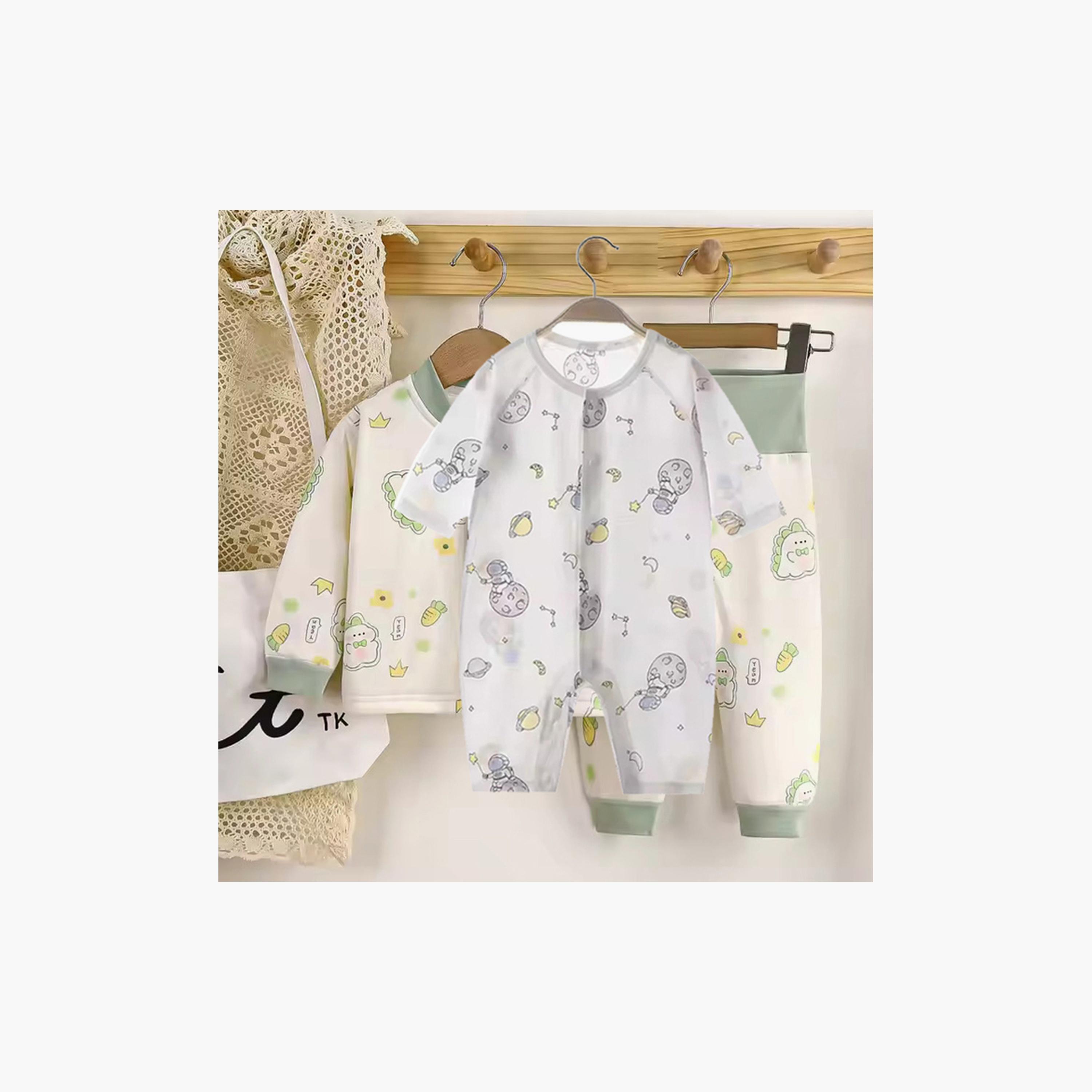 Kinder Valley 3-Piece Little Dino Print Summer Romper Set-baby-boys-clothing-setsandcoords-image-2