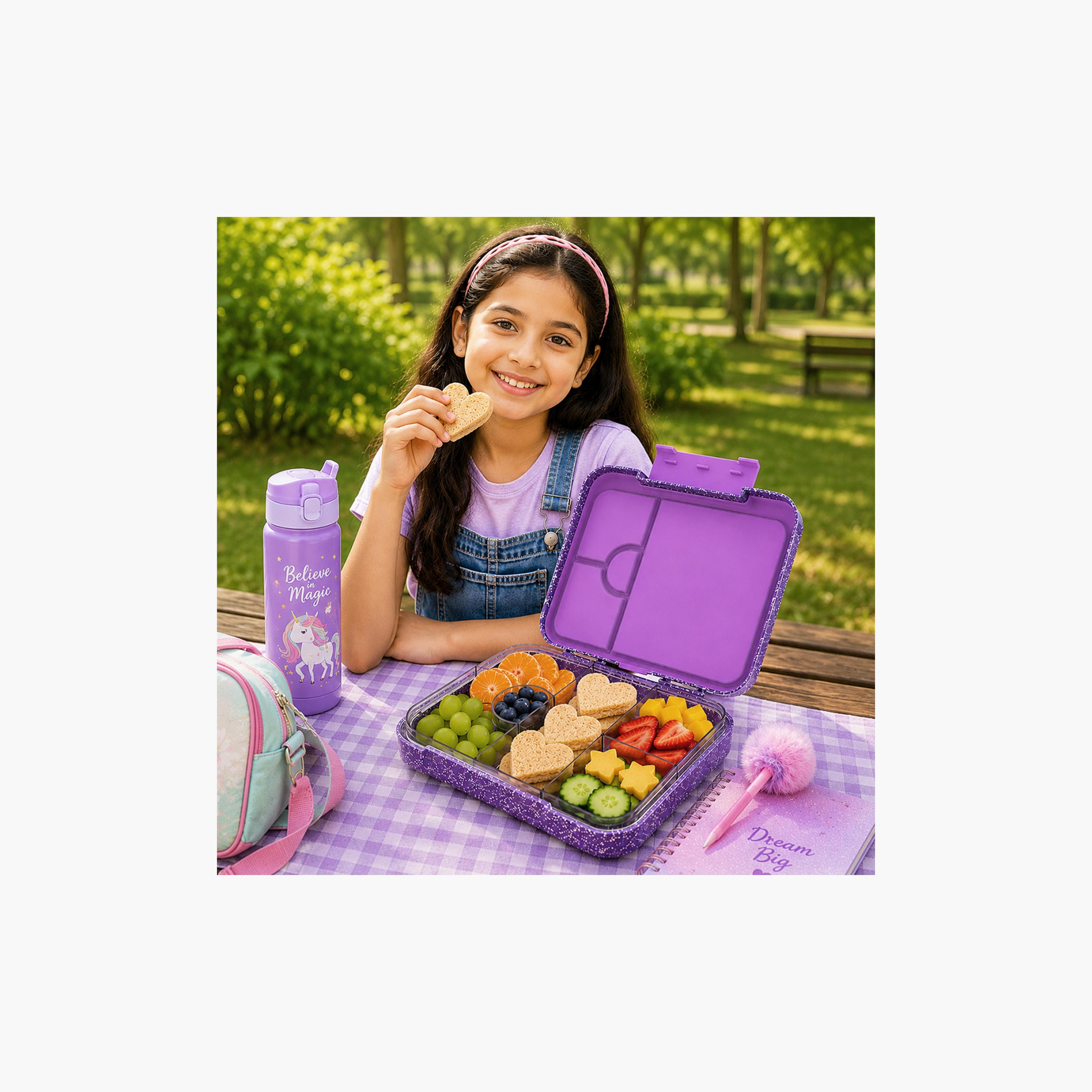 Starmarz Bento Glitter Lunch Box – Unicorn Theme – 4–6 Compartments, 1195ml, Sandwich Cutters, Fruit Pickers & Detachable Tray – Multicolor-school-lunchessentials-lunchboxes-image-9