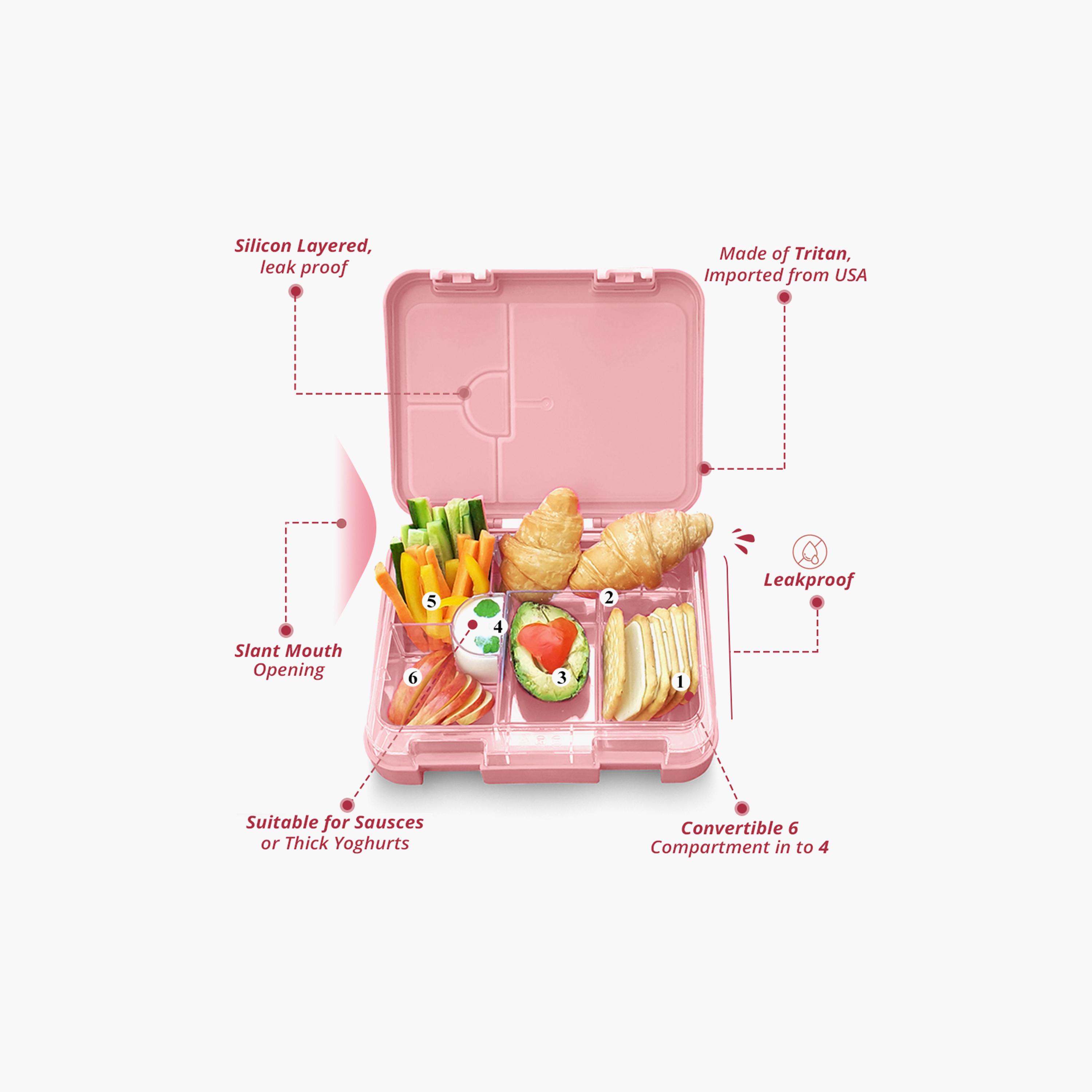 صندوق غداء بينتو للأطفال من كوكوبي - 6 أقسام، مضاد للتسرب، خالي من مادة BPA، آمن للاستخدام في الميكروويف - وردي-school-lunchessentials-lunchboxes-image-3