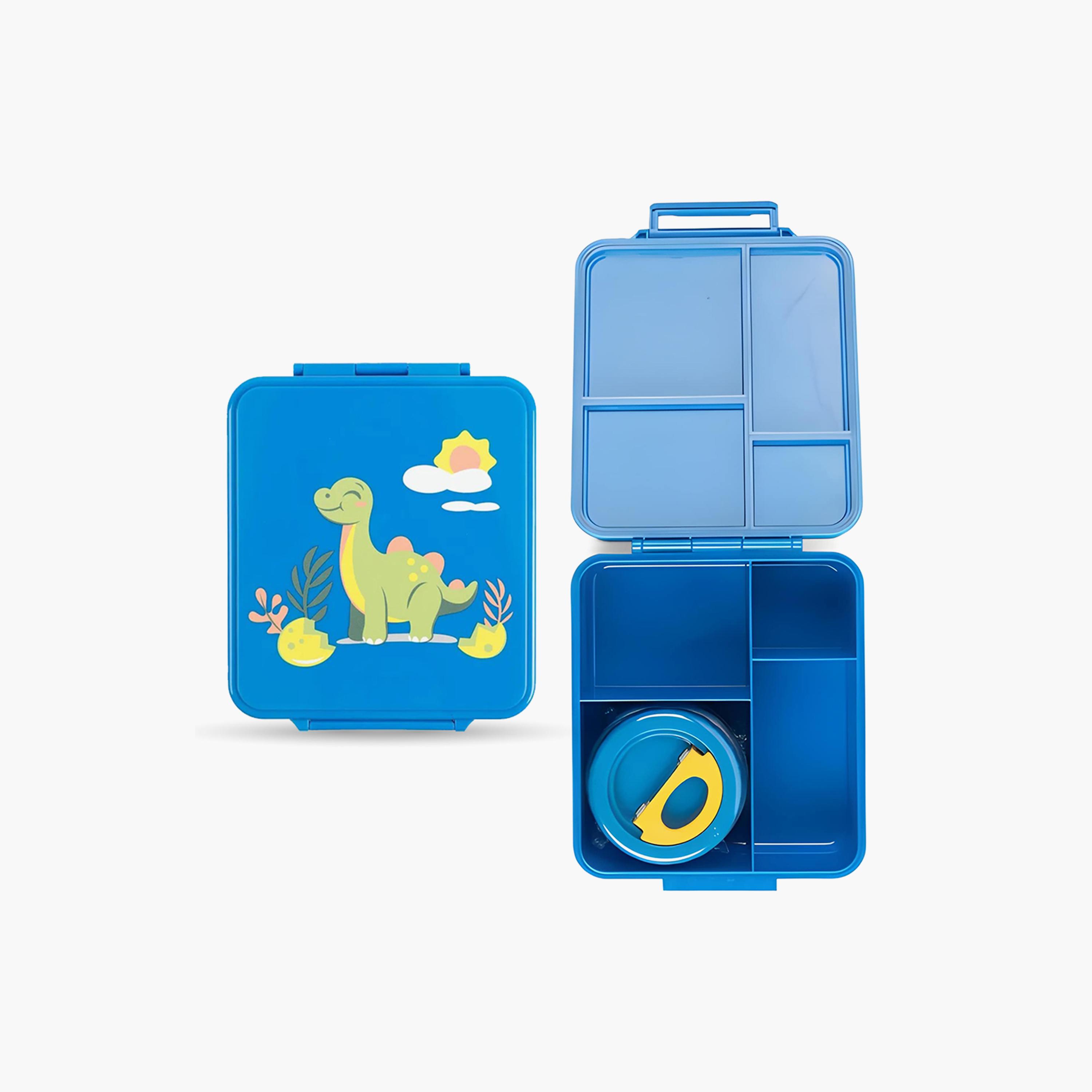 Cocobee Dino Tritan Bento Lunch Box with Food Jar, 4 Compartments, Leakproof & Microwave Safe, 1.87L, Blue, BPA Free, Ages 3+-school-lunchessentials-lunchboxes-image-1