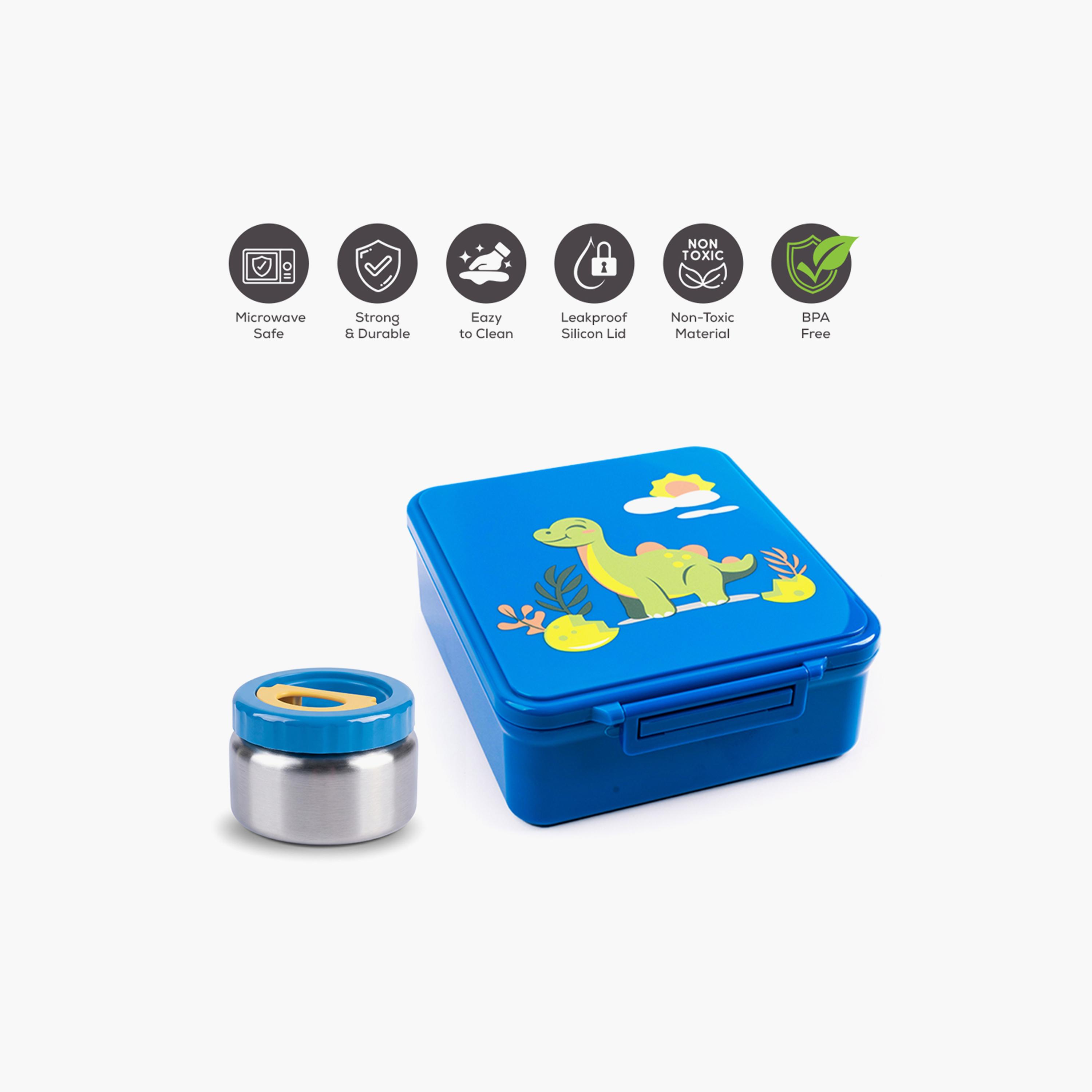Cocobee Dino Tritan Bento Lunch Box with Food Jar, 4 Compartments, Leakproof & Microwave Safe, 1.87L, Blue, BPA Free, Ages 3+-school-lunchessentials-lunchboxes-image-2