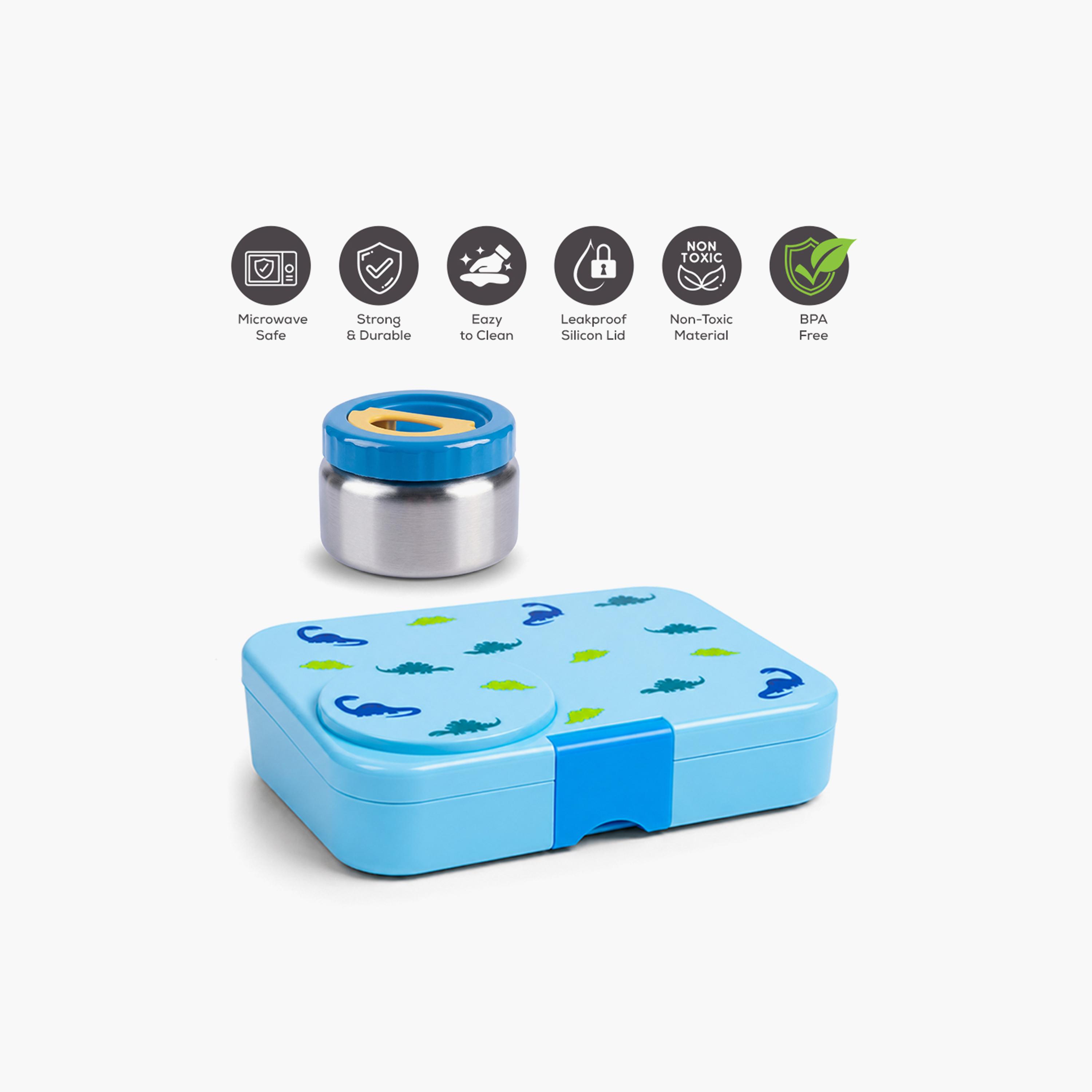 Cocobee Dino Bento Lunch Box with Food Jar, 4 Compartments, Leakproof & Odour-Free, BPA-Free, 1.67L, Microwave Safe, Blue -school-lunchessentials-lunchboxes-image-2