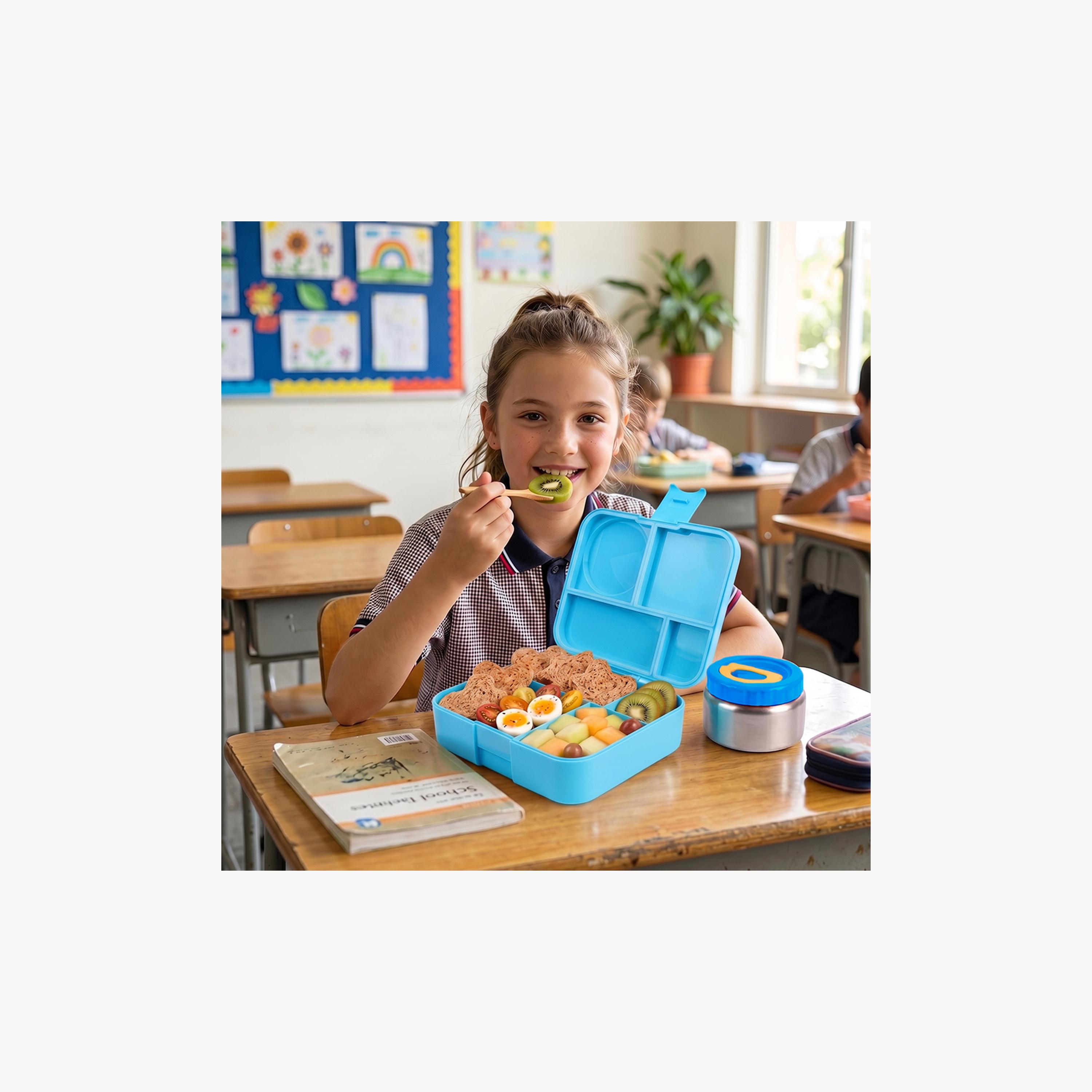 Cocobee Dino Bento Lunch Box with Food Jar, 4 Compartments, Leakproof & Odour-Free, BPA-Free, 1.67L, Microwave Safe, Blue -school-lunchessentials-lunchboxes-image-8
