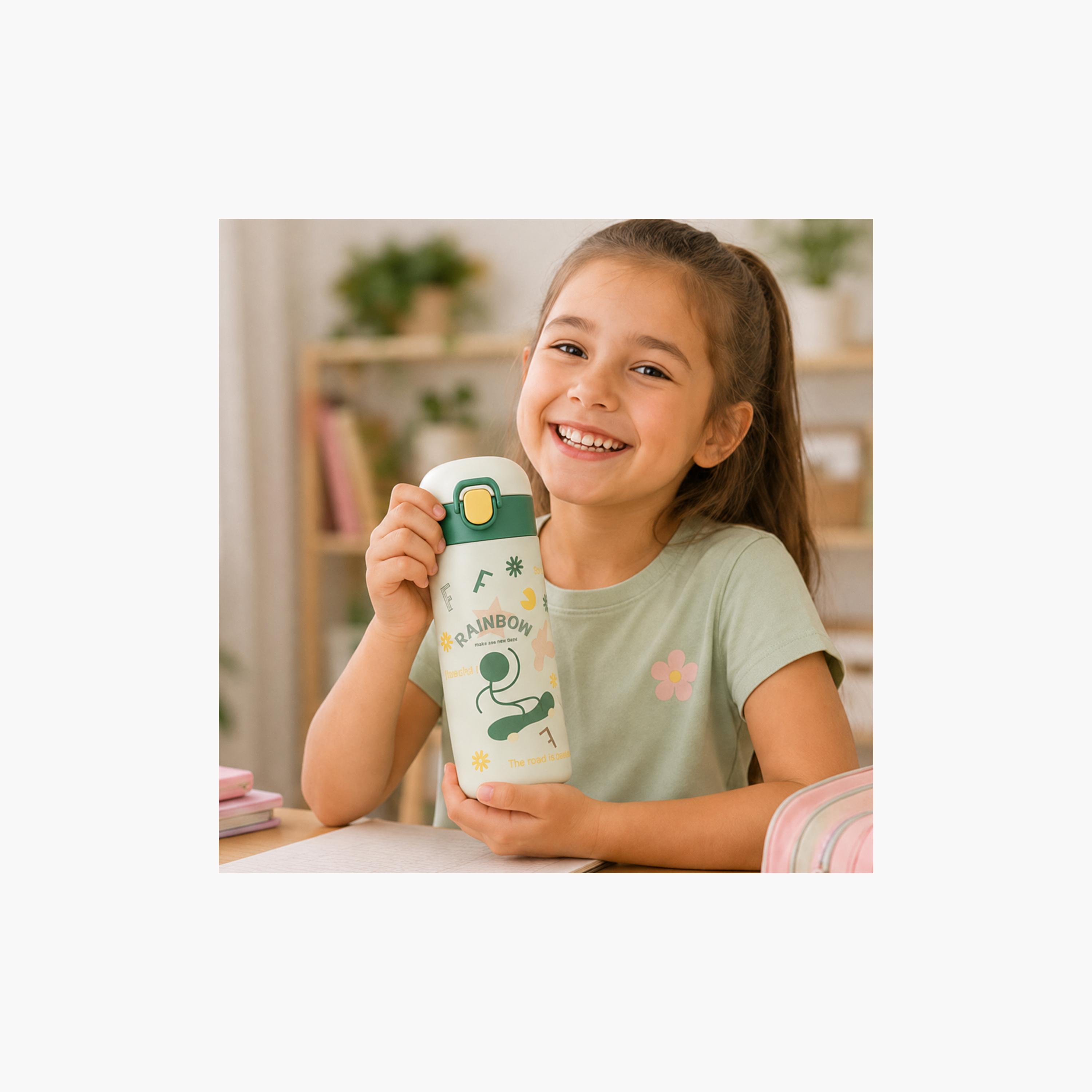 COCOBEE Insulated Floral Print Water Bottle with Soft Grip Handle - 500ml - Green-school-waterbottles-image-7