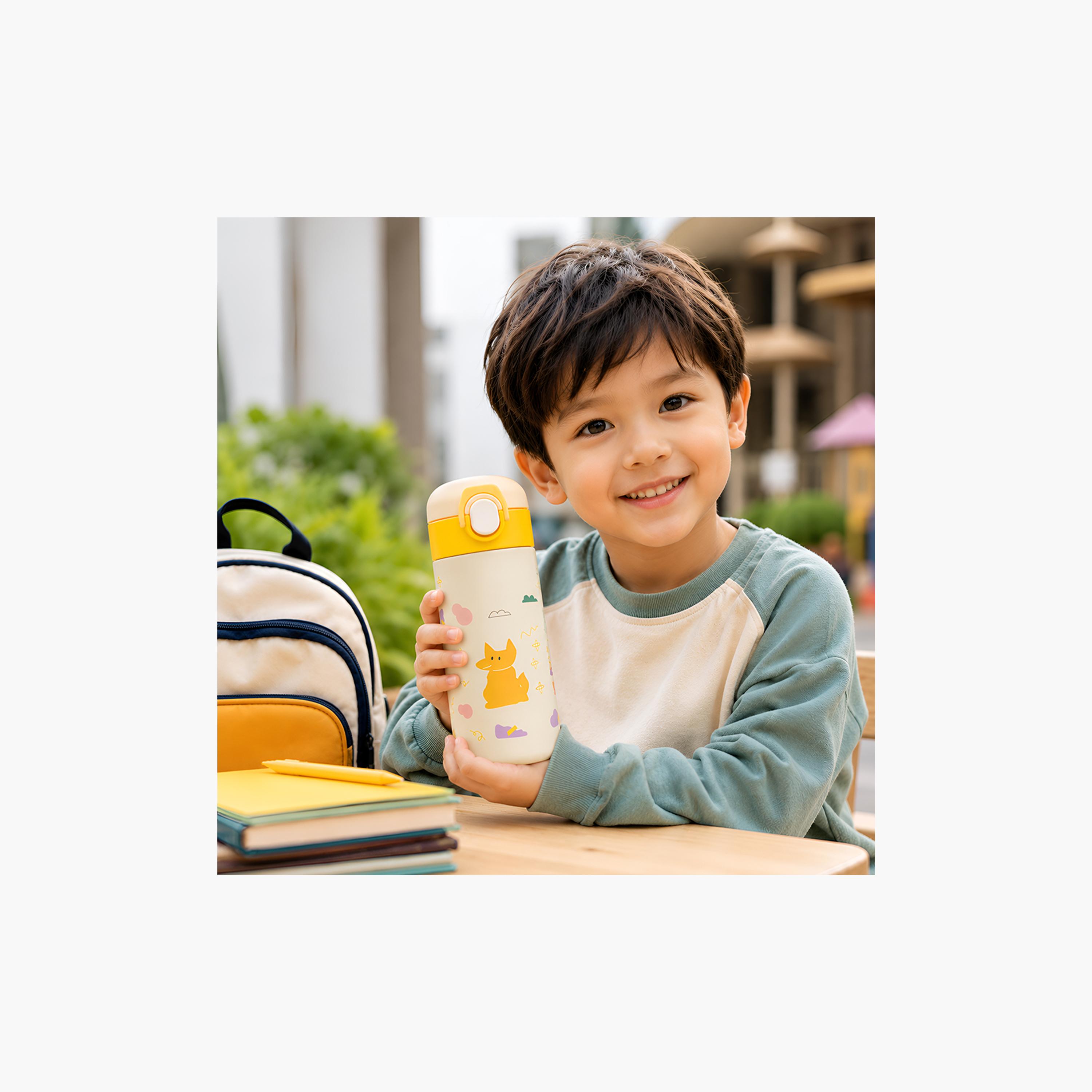 COCOBEE Insulated Fox Print Water Bottle with Soft Grip Handle - 500ml - Green-school-waterbottles-image-7