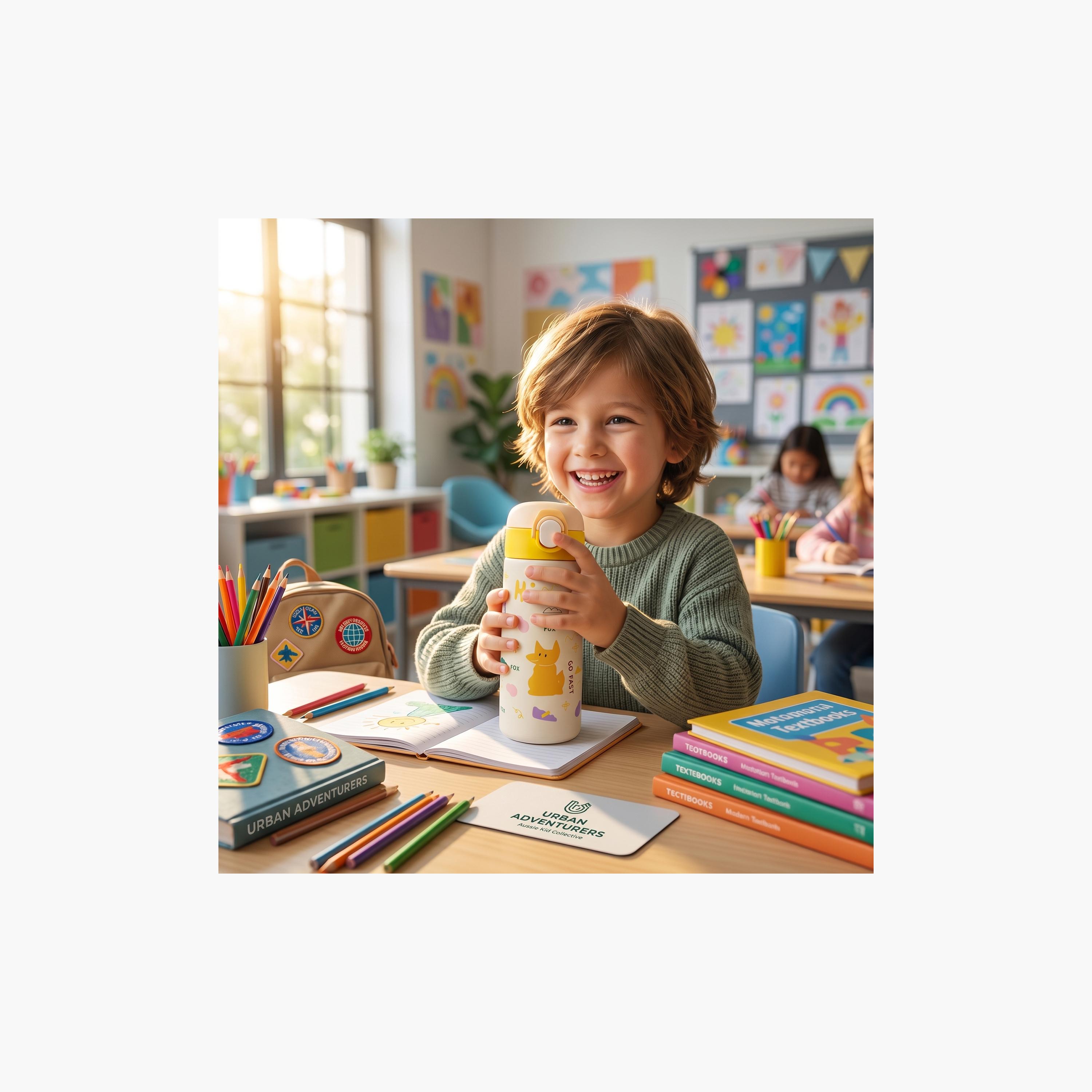 COCOBEE Insulated Fox Print Water Bottle with Soft Grip Handle - 500ml - Green-school-waterbottles-image-9