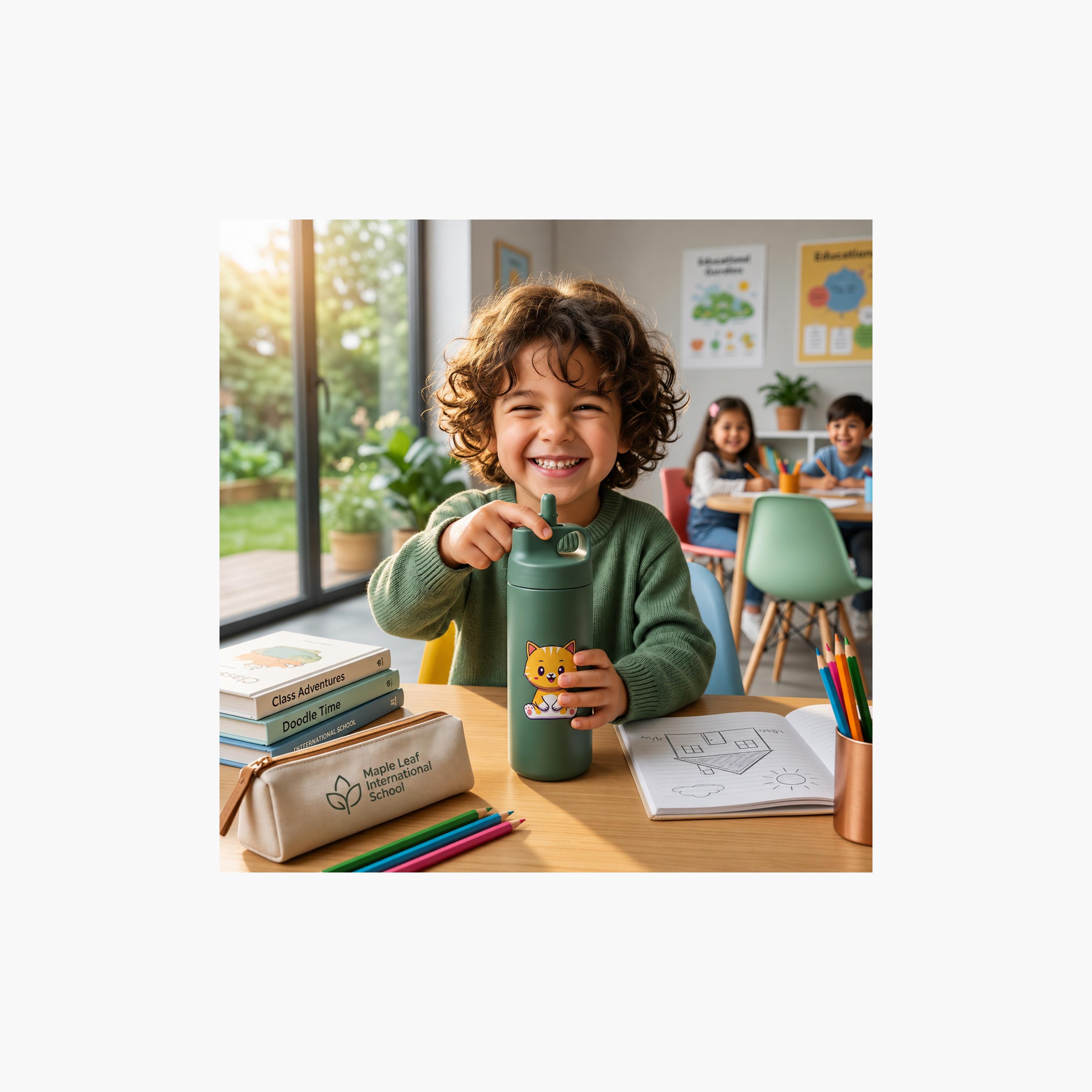 قارورة مفرغة من الهواء من الستانلس مقاومة للتسرب بطبعة قطة صغيرة من كوكوبي - 550 مل-school-waterbottles-image-7