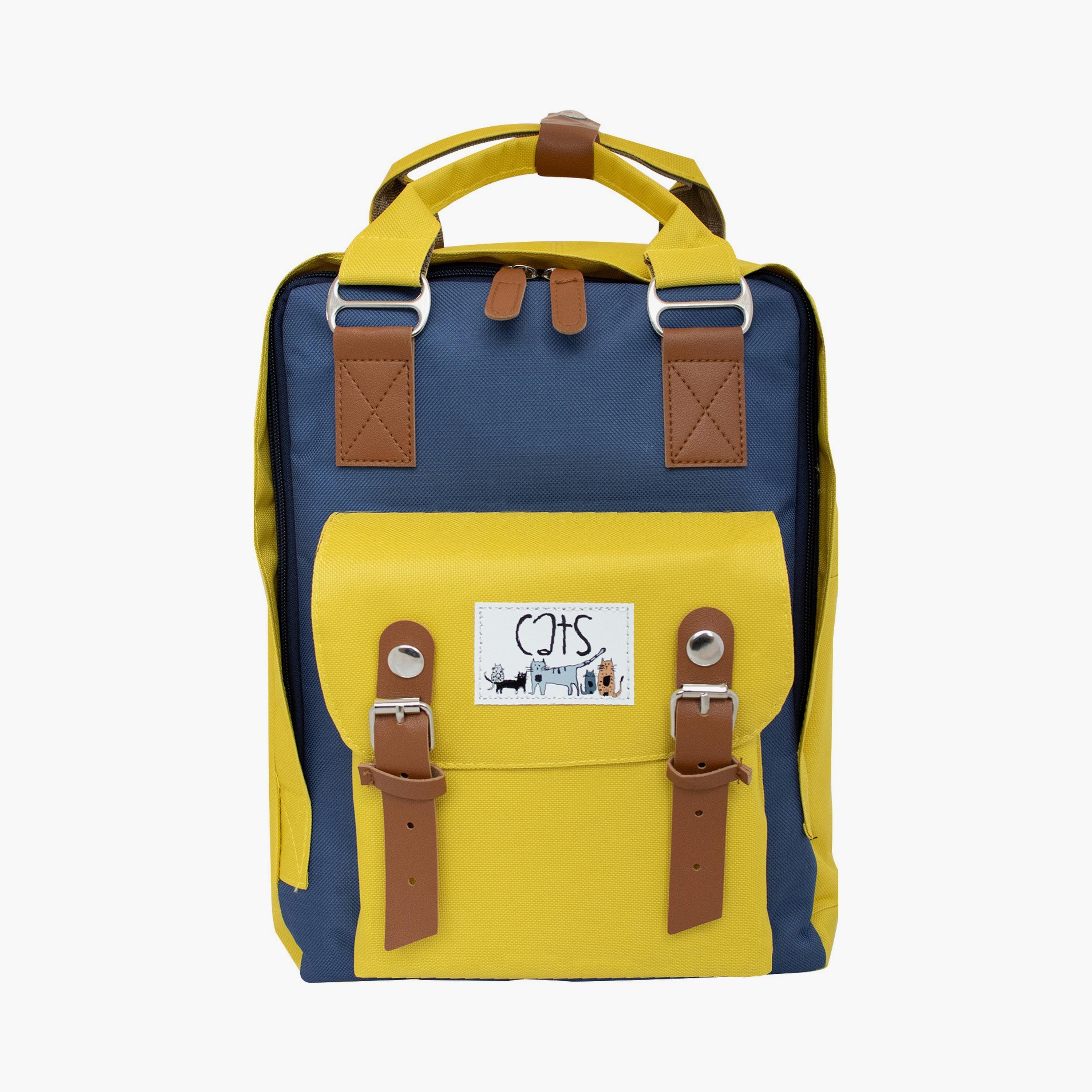 حقيبة ظهر لابتوب مطبوعة عليها قطط من بيج ديزاين مع منفذ شحن USB - 14 بوصة - أصفر-school-bagsandbackpacks-backpacks-image-1