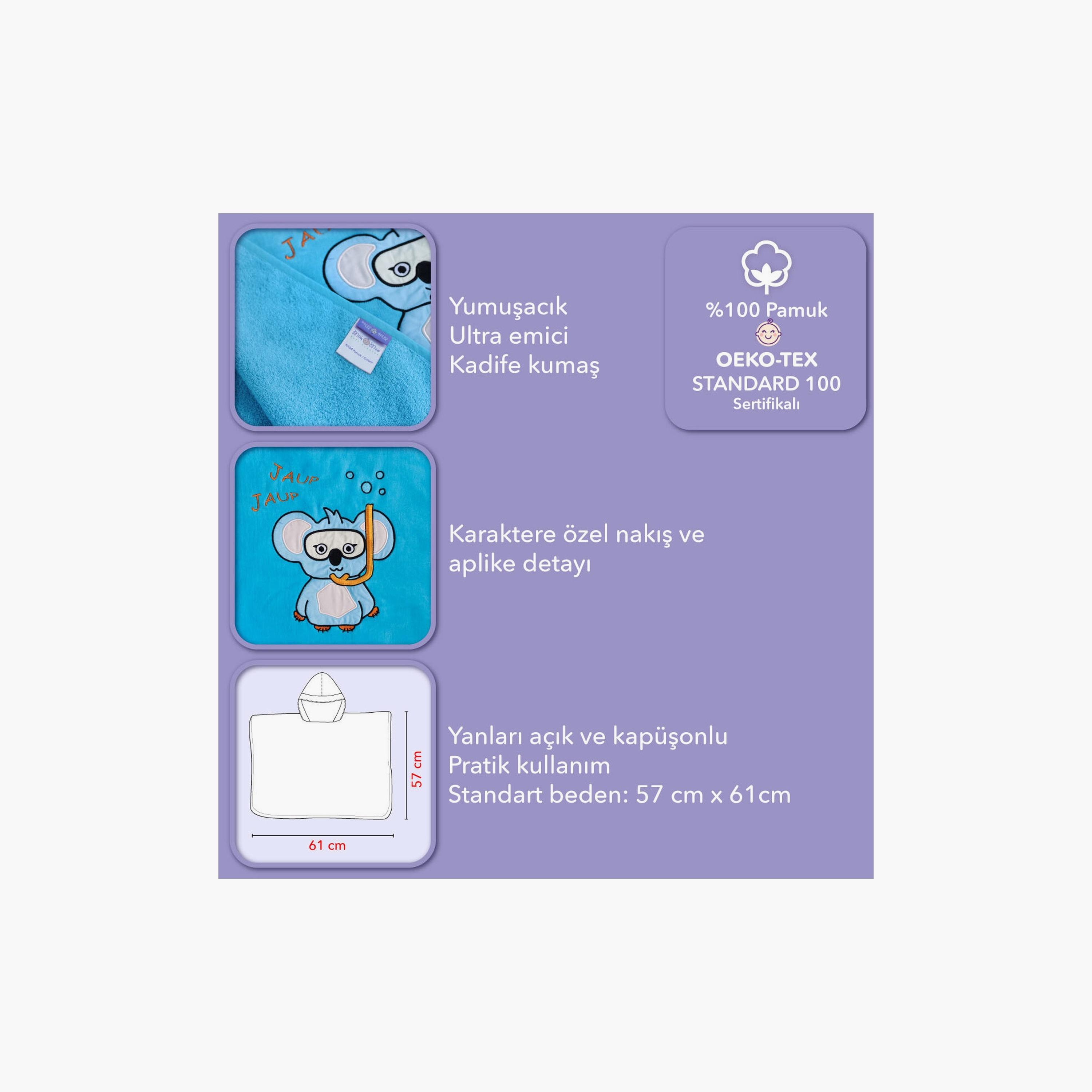 Biggdesign Cool Koala Printed Hooded Poncho - Blue-baby-bathandcare-towels-image-7