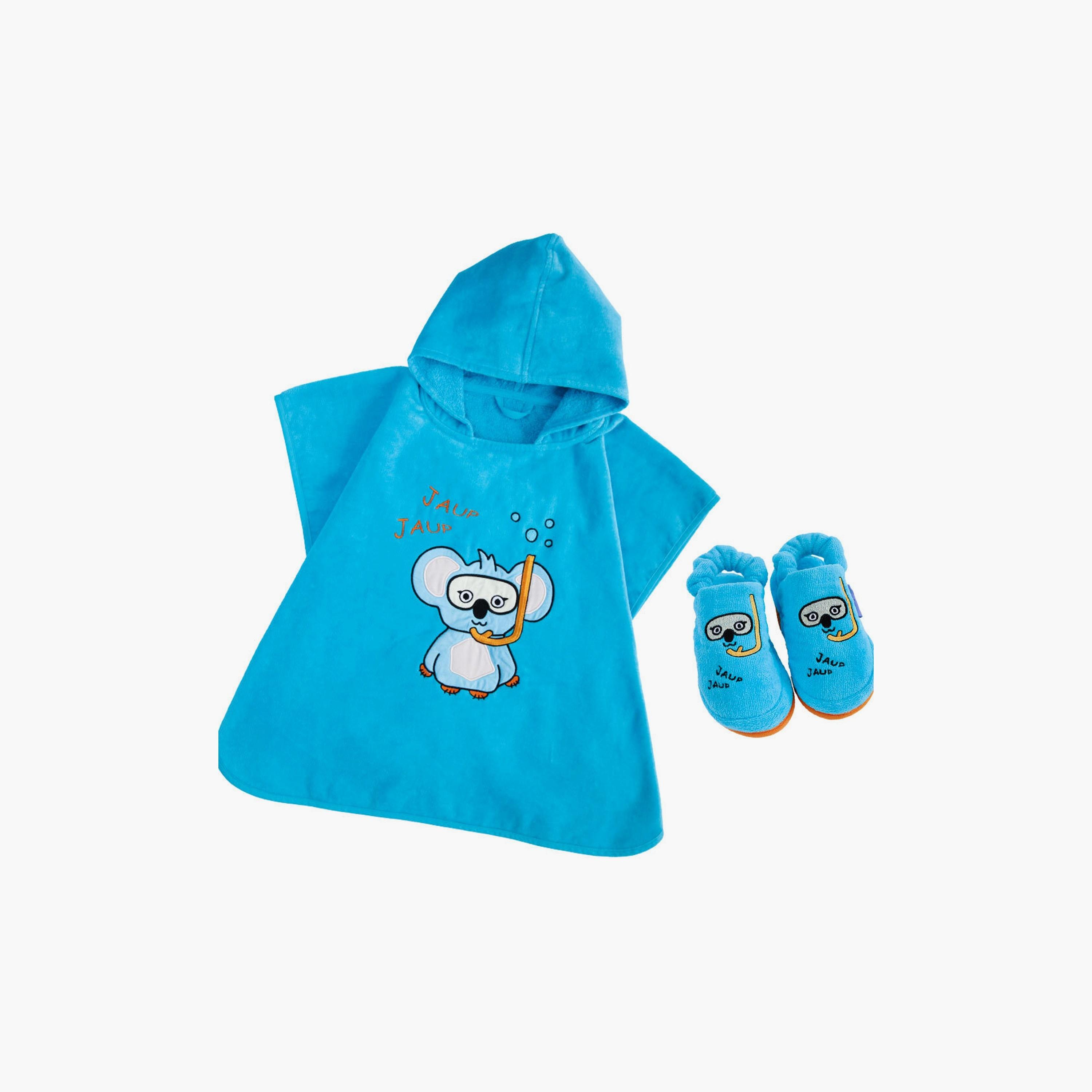 Biggdesign Cool Koala Printed Hooded Poncho with House Slippers - Blue-baby-bathandcare-towels-image-1