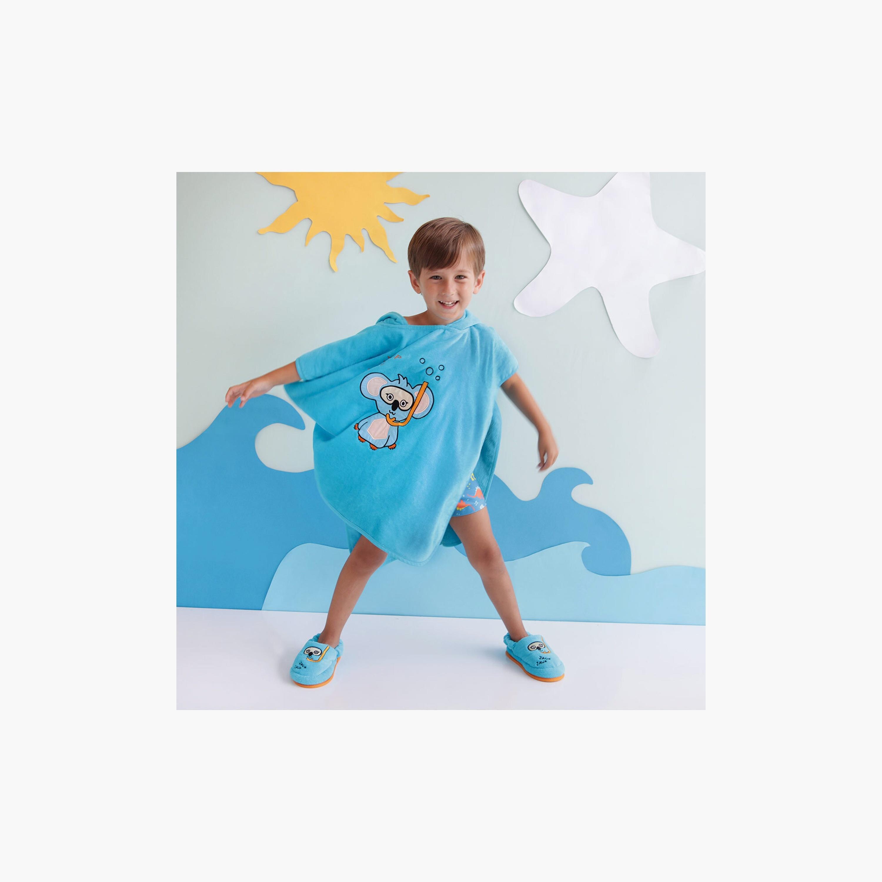 Biggdesign Cool Koala Printed Hooded Poncho with House Slippers - Blue-baby-bathandcare-towels-image-2