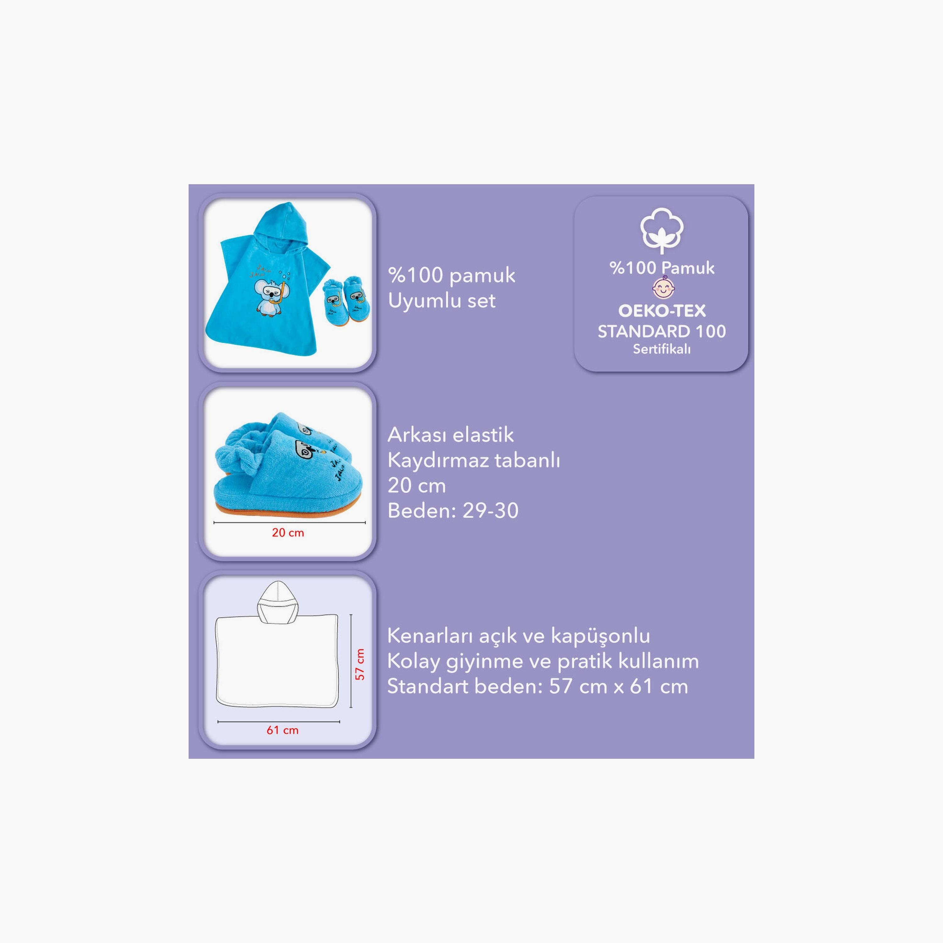 Biggdesign Cool Koala Printed Hooded Poncho with House Slippers - Blue-baby-bathandcare-towels-image-5