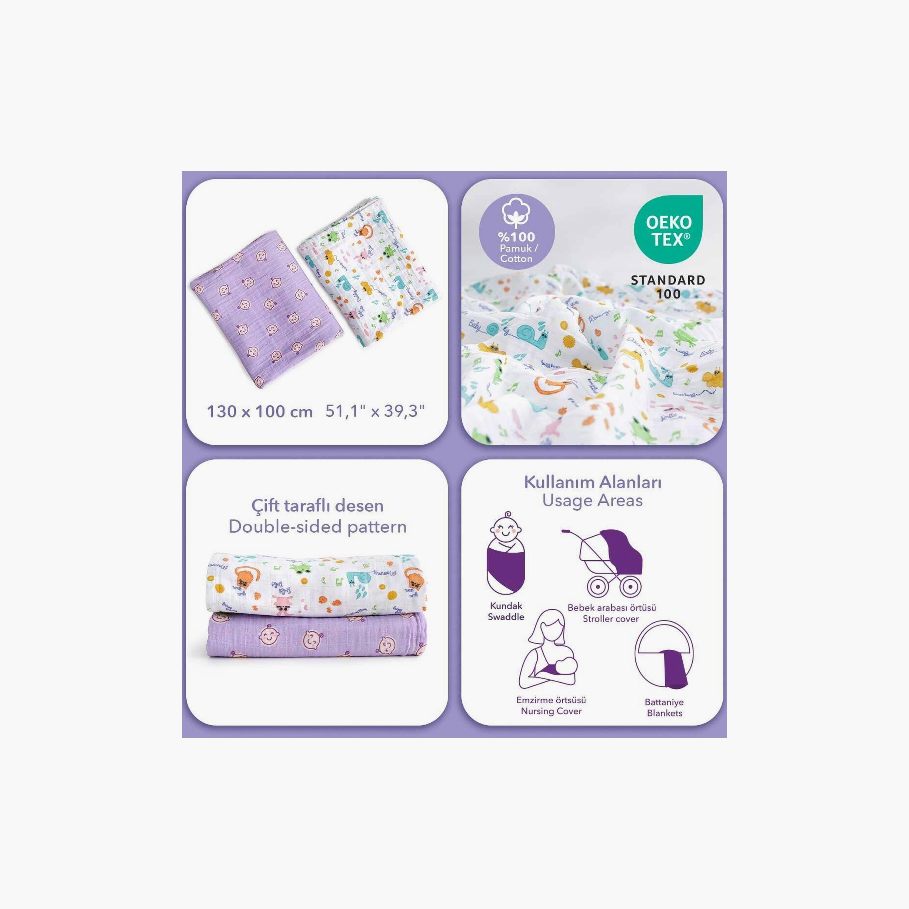 Biggdesign 2-Piece Friends Baby Printed Soft & Breathable Swaddle Blanket - Multicolour-baby-nursery-blanketsandswaddles-blanketsandquilts-image-2