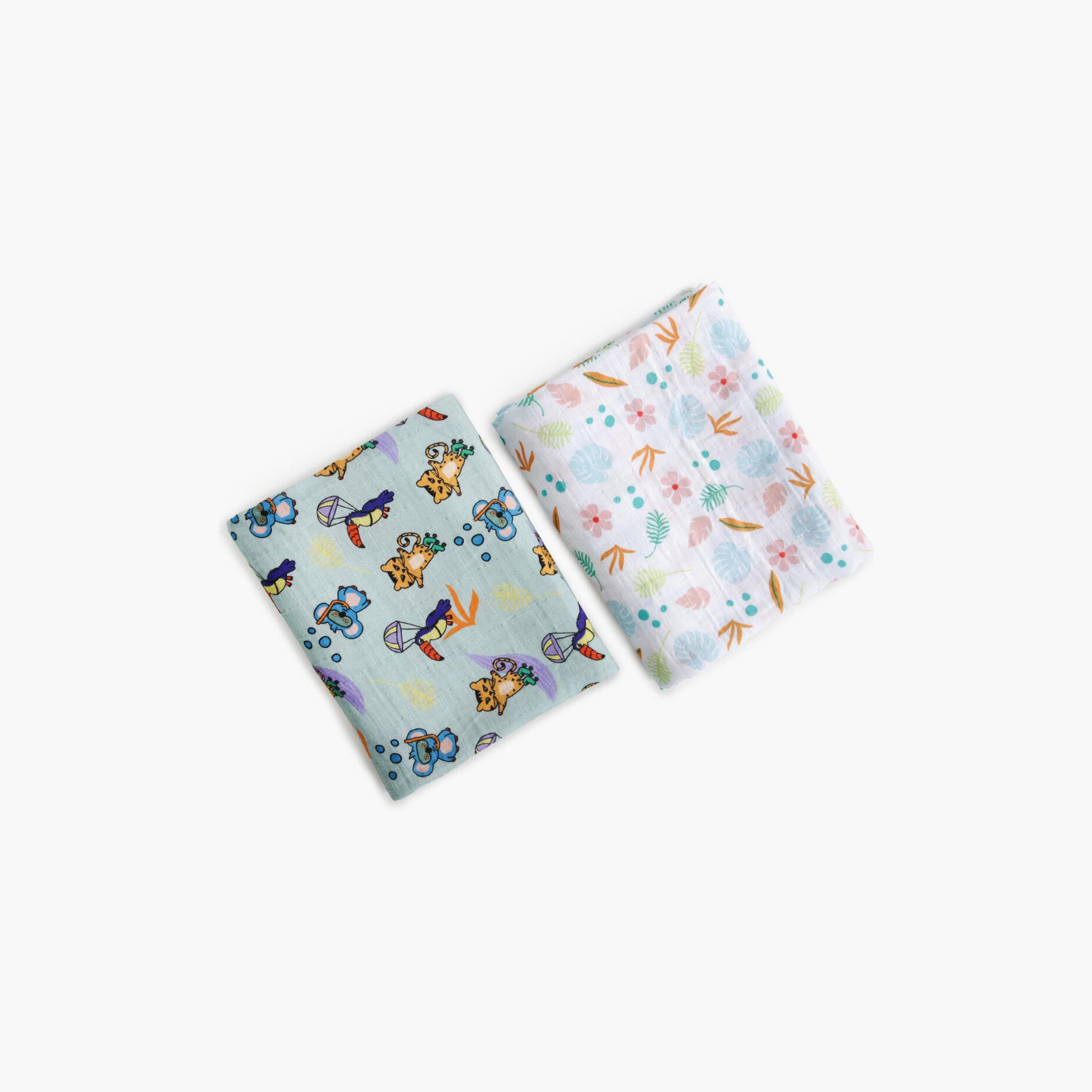 Biggdesign 2-Piece Jungle Friends Printed Soft & Breathable Swaddle Blanket - Multicolour-baby-nursery-blanketsandswaddles-blanketsandquilts-image-1