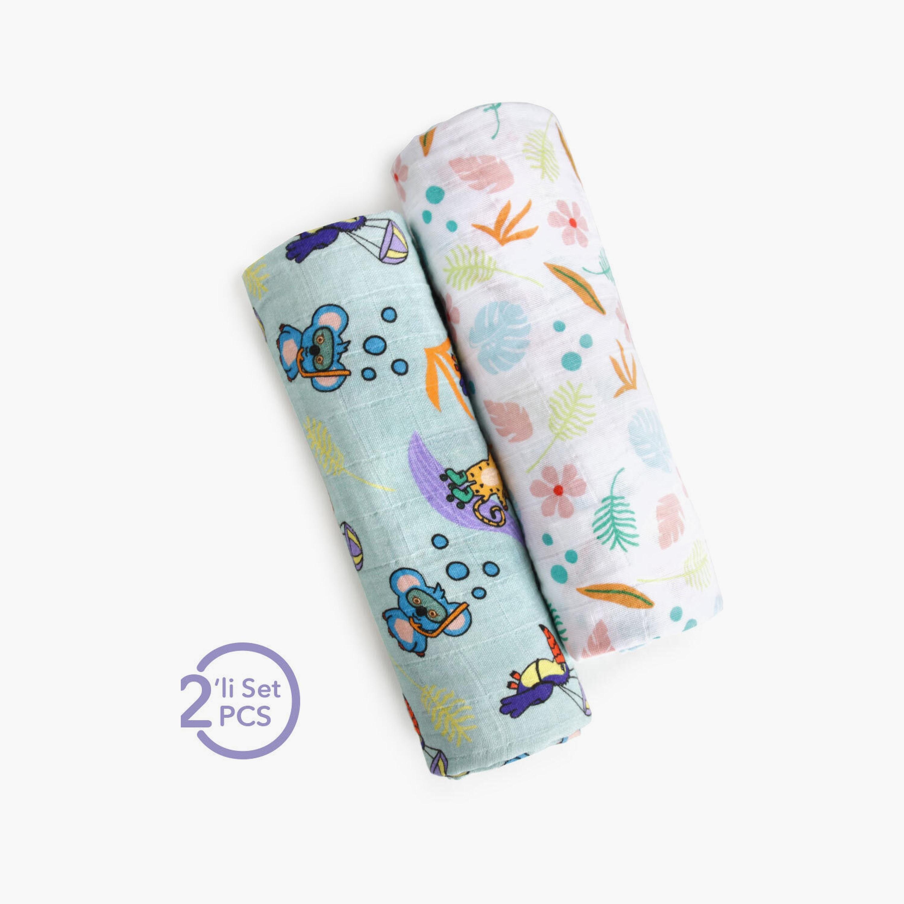 Biggdesign 2-Piece Jungle Friends Printed Soft & Breathable Swaddle Blanket - Multicolour-baby-nursery-blanketsandswaddles-blanketsandquilts-image-4