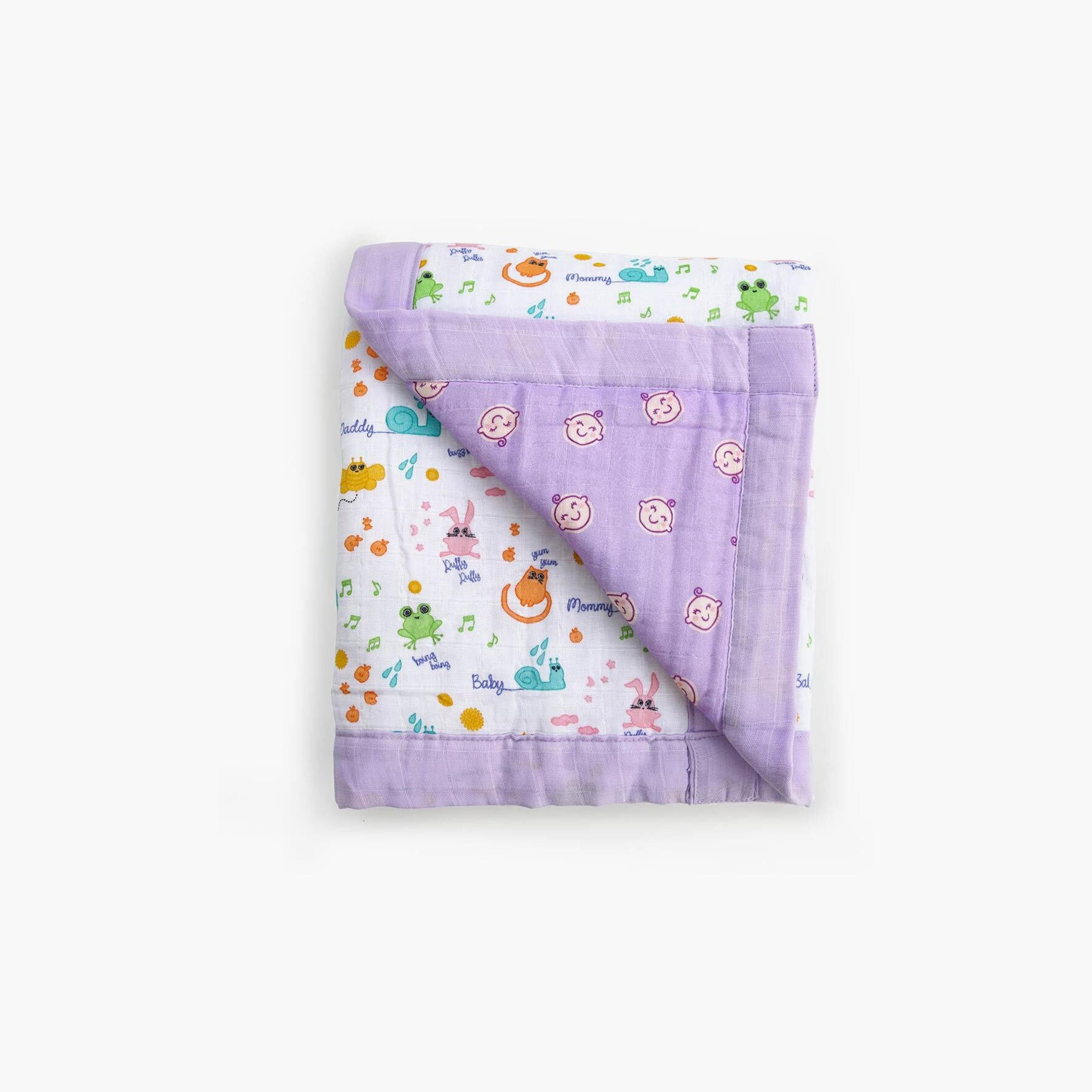 Biggdesign Friends Baby Printed 4-Layer Soft & Breathable Swaddle Blanket - Purple-baby-nursery-blanketsandswaddles-blanketsandquilts-image-1