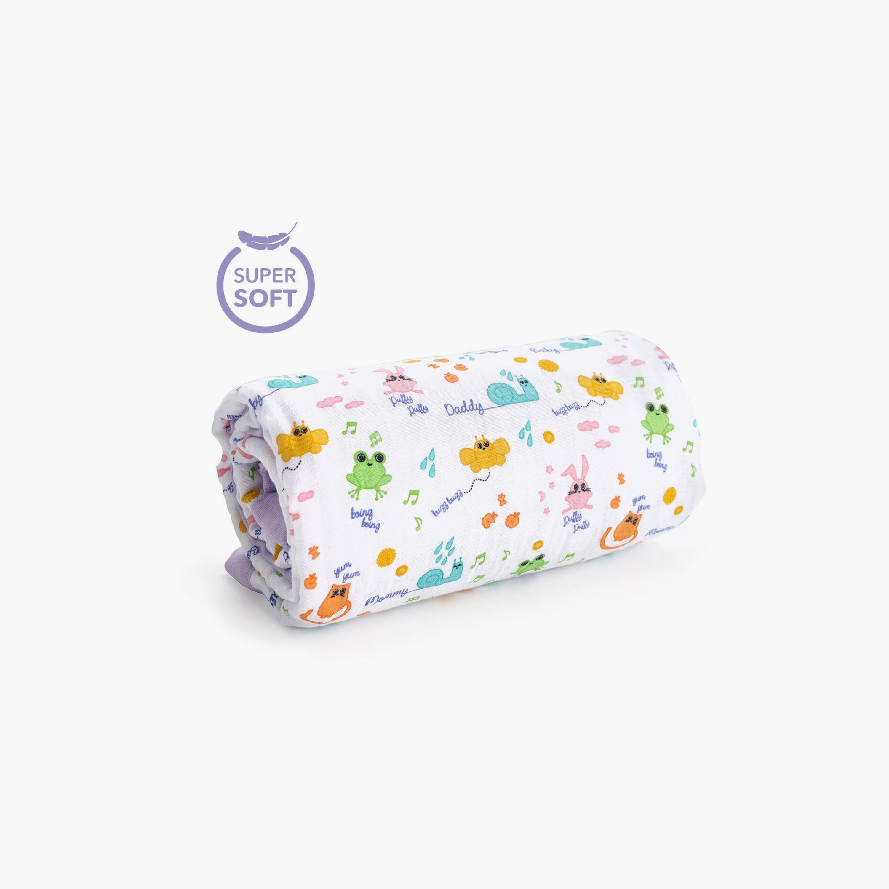Biggdesign Friends Baby Printed 4-Layer Soft & Breathable Swaddle Blanket - Purple-baby-nursery-blanketsandswaddles-blanketsandquilts-image-2