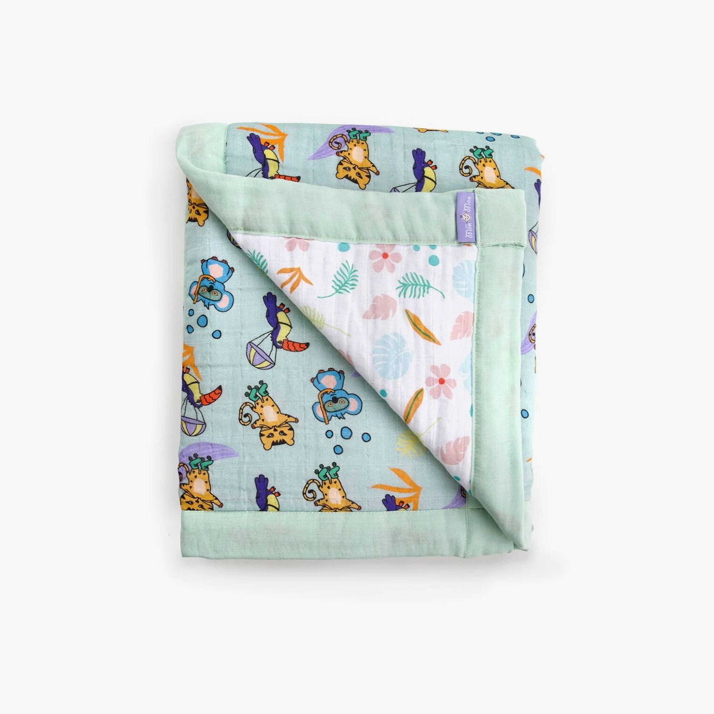 Biggdesign Jungle Friends Printed 4-Layer Soft & Breathable Swaddle Blanket - Green-baby-nursery-blanketsandswaddles-blanketsandquilts-image-1