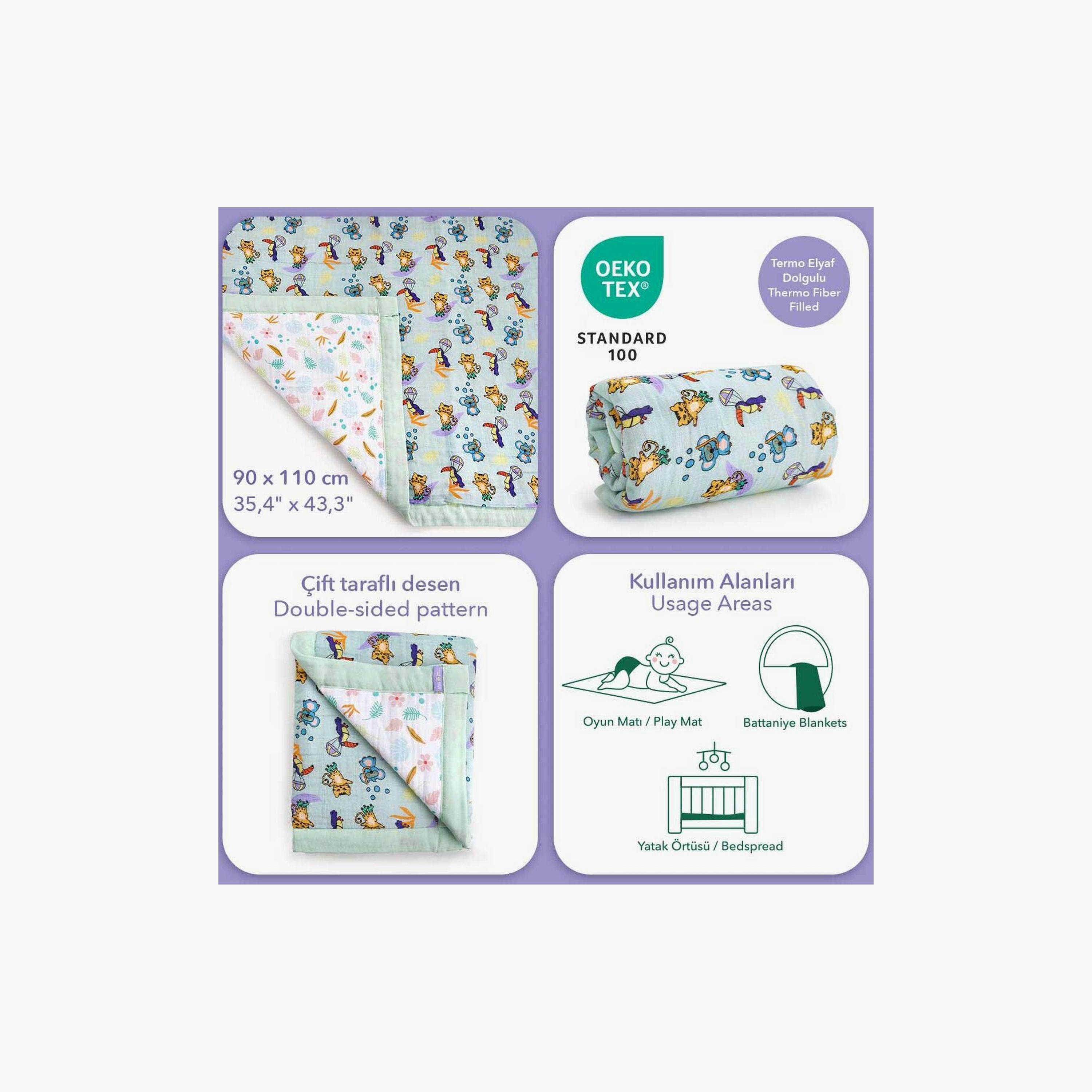 Biggdesign Jungle Friends Printed 4-Layer Soft & Breathable Swaddle Blanket - Green-baby-nursery-blanketsandswaddles-blanketsandquilts-image-2