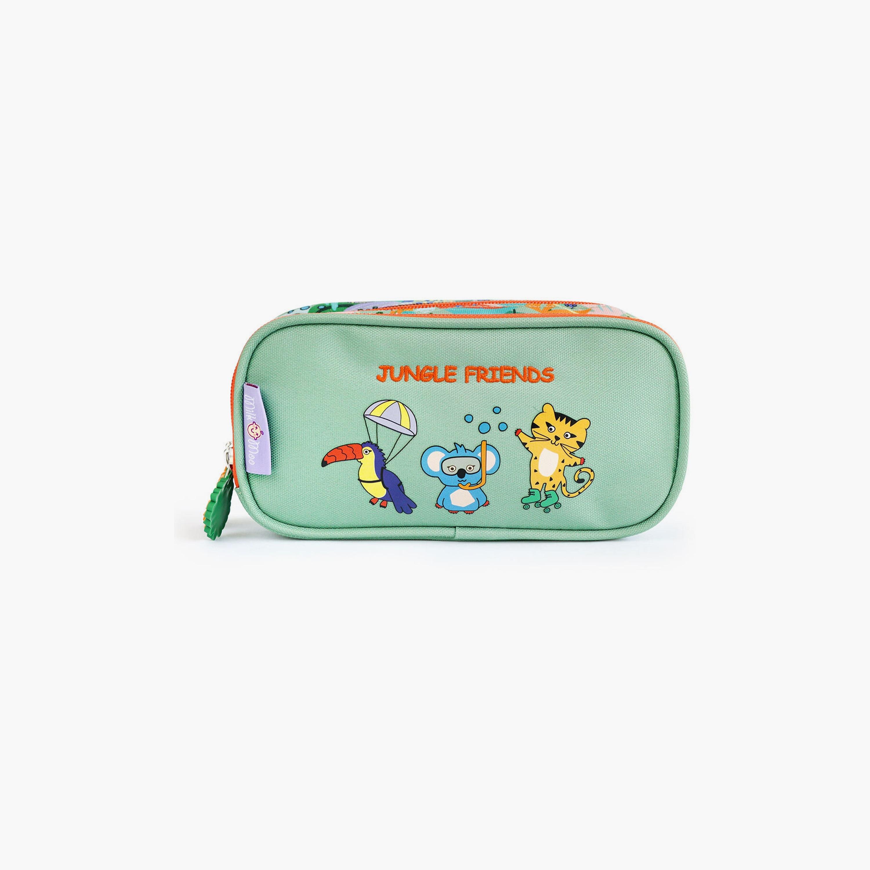 مقلمة مزدوجة مطبوعة عليها أصدقاء الغابة من بيج ديزاين - أخضر-school-stationery-pencilcases-image-1