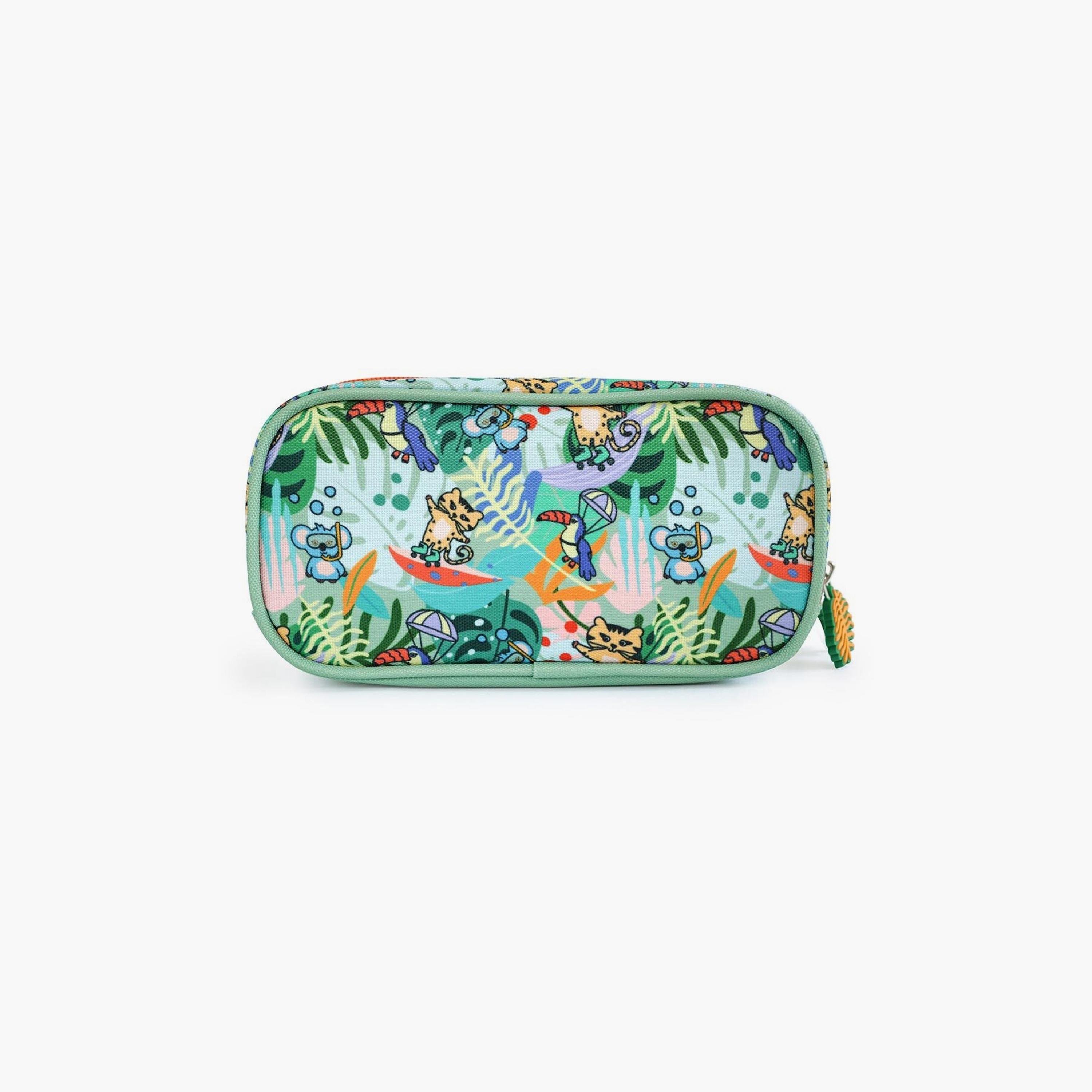 مقلمة مزدوجة مطبوعة عليها أصدقاء الغابة من بيج ديزاين - أخضر-school-stationery-pencilcases-image-2
