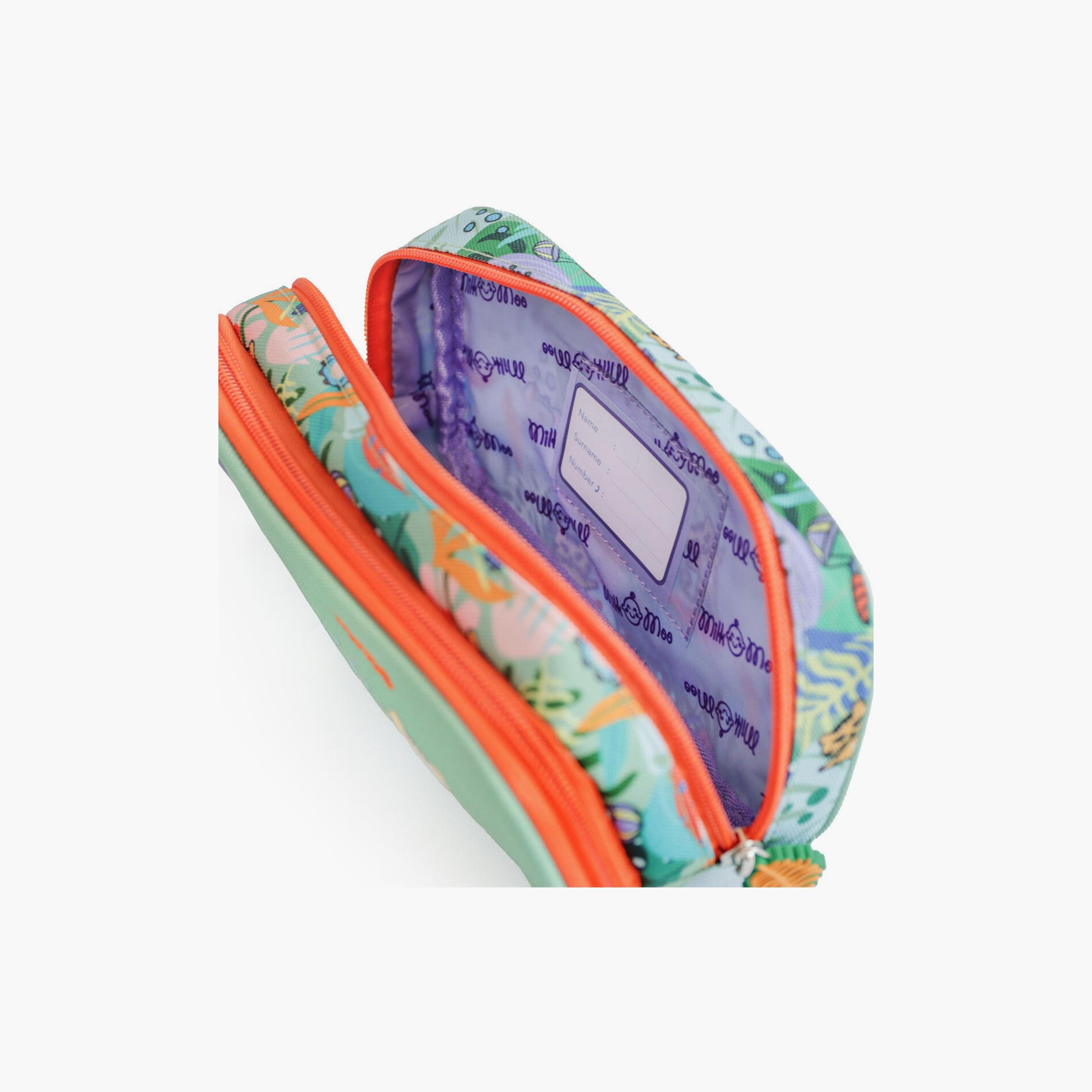 مقلمة مزدوجة مطبوعة عليها أصدقاء الغابة من بيج ديزاين - أخضر-school-stationery-pencilcases-image-3