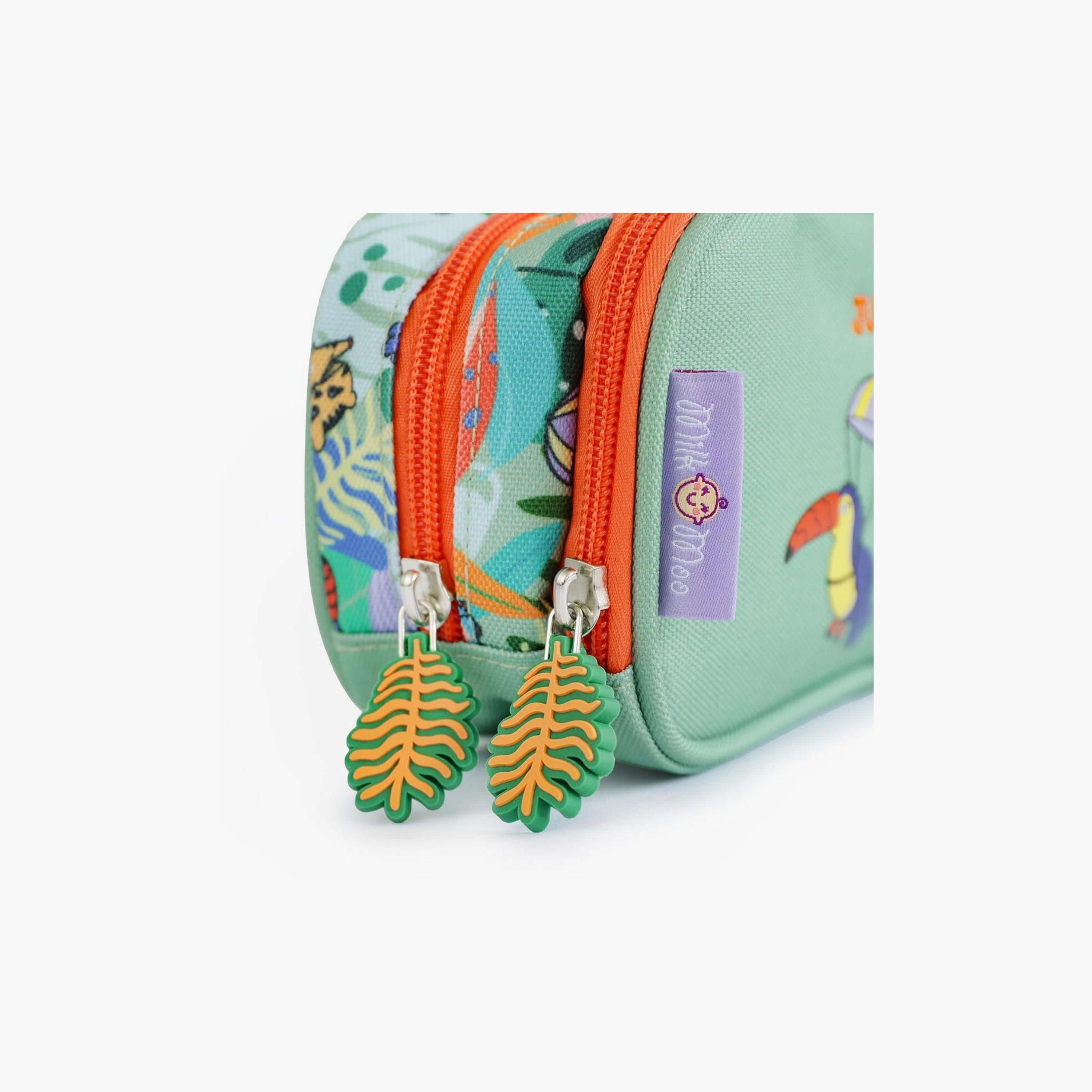 مقلمة مزدوجة مطبوعة عليها أصدقاء الغابة من بيج ديزاين - أخضر-school-stationery-pencilcases-image-4