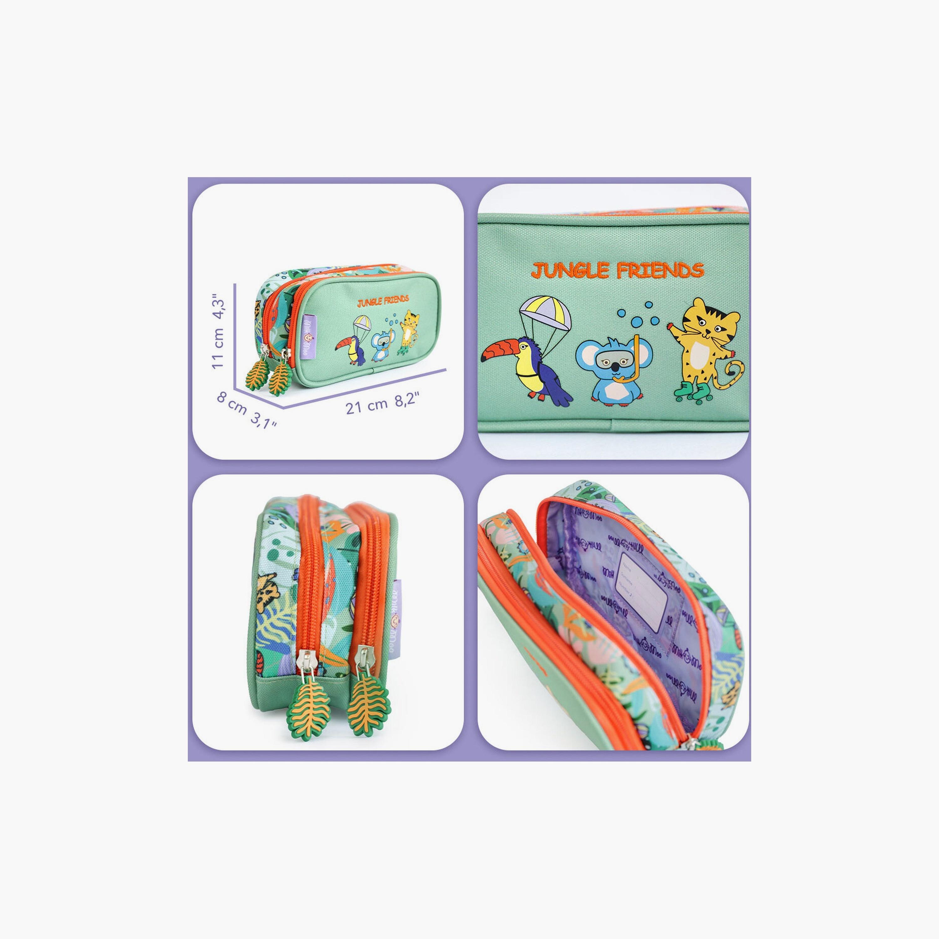 مقلمة مزدوجة مطبوعة عليها أصدقاء الغابة من بيج ديزاين - أخضر-school-stationery-pencilcases-image-5