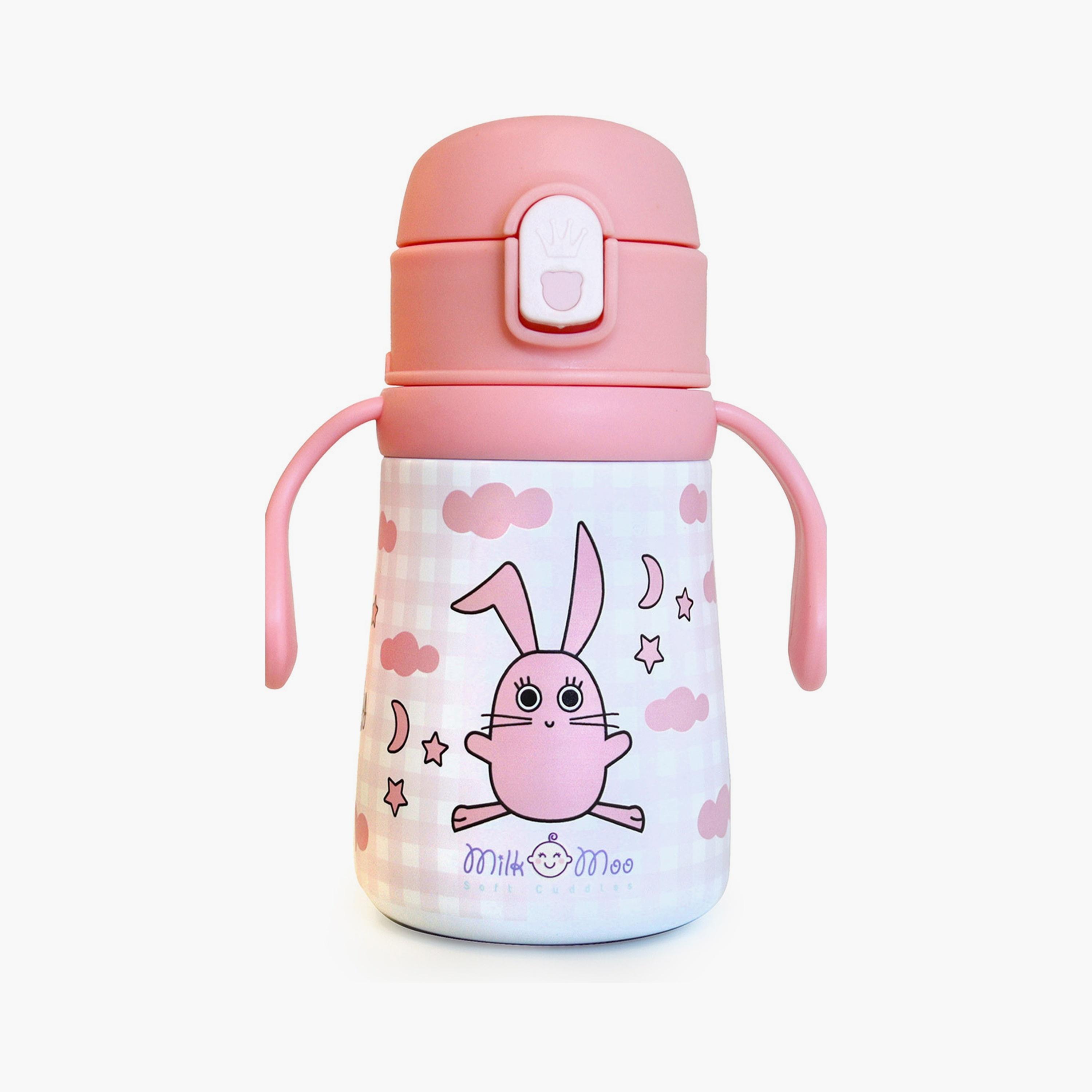 ترمس من الستانلس ستيل مطبوع عليه أرنب من بيج ديزاين - 360 مل - وردي-school-waterbottles-image-1