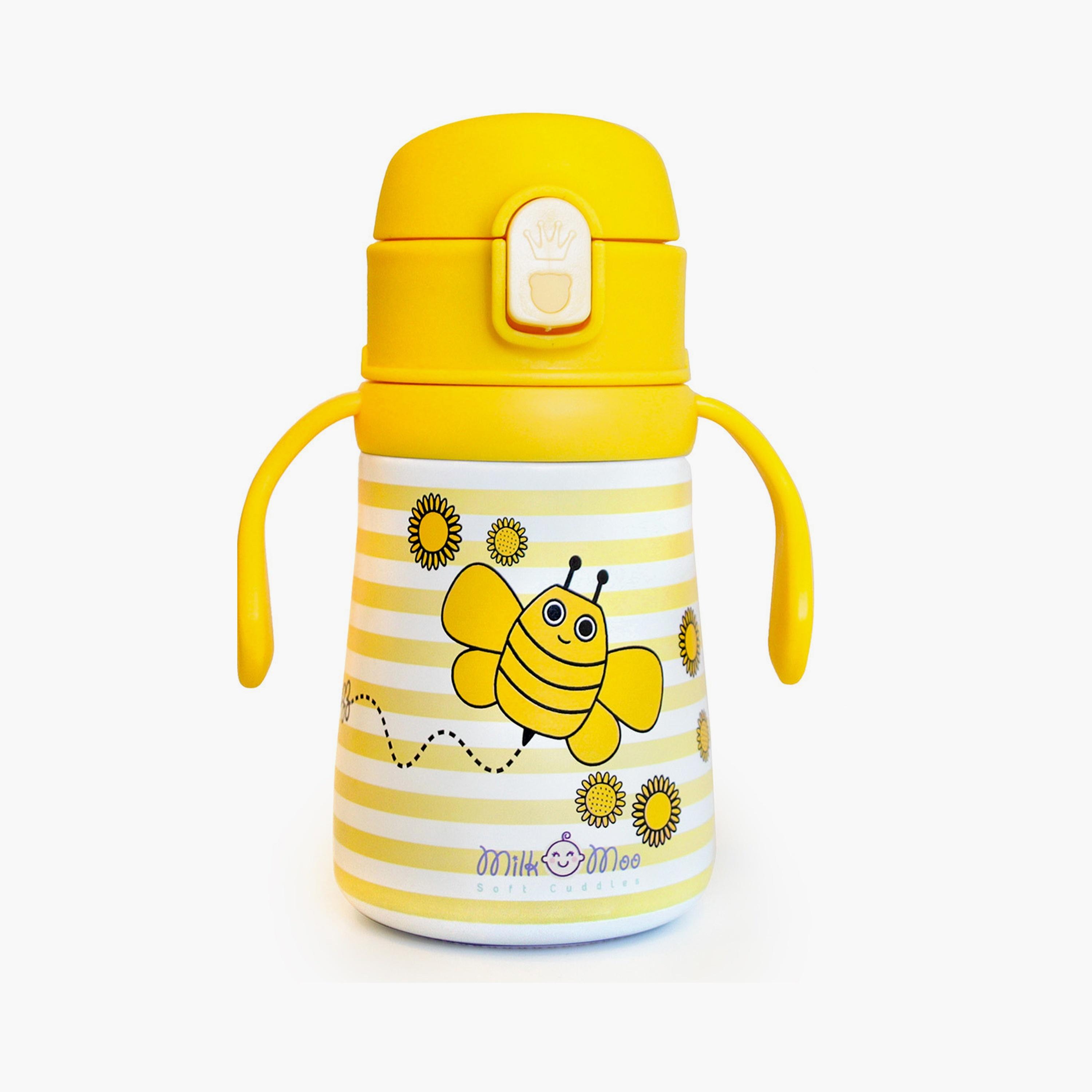 ترمس من الستانلس ستيل مطبوع عليه نحلة وأرنب من بيج ديزاين - 360 مل - أصفر-school-waterbottles-image-1
