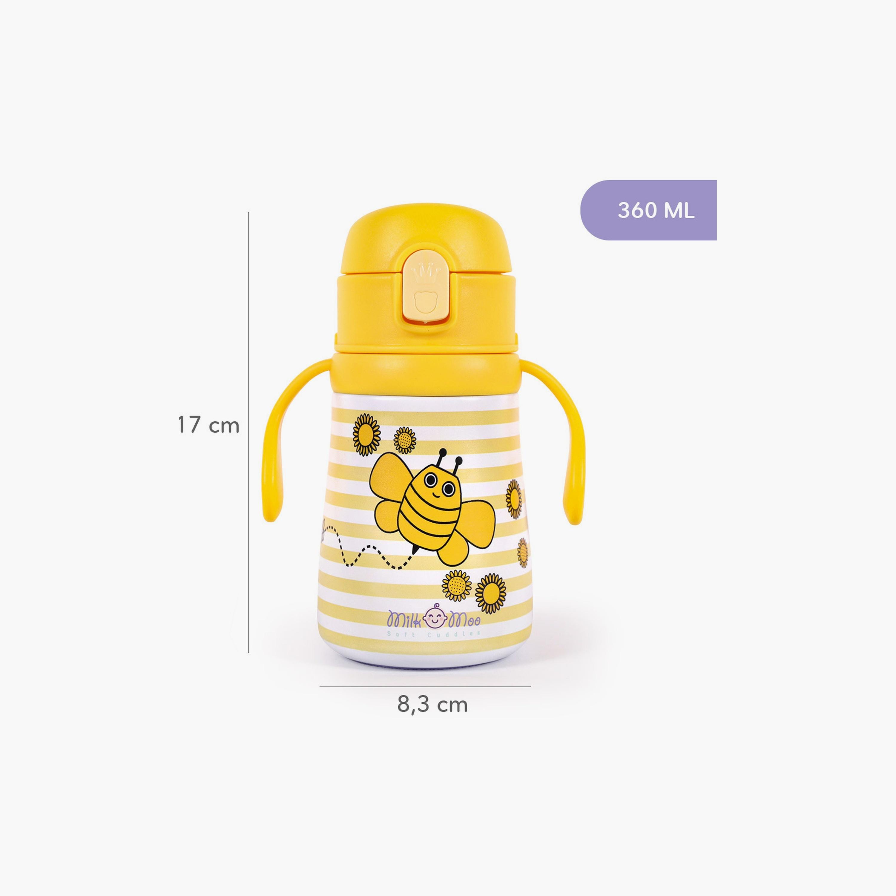 ترمس من الستانلس ستيل مطبوع عليه نحلة وأرنب من بيج ديزاين - 360 مل - أصفر-school-waterbottles-image-4