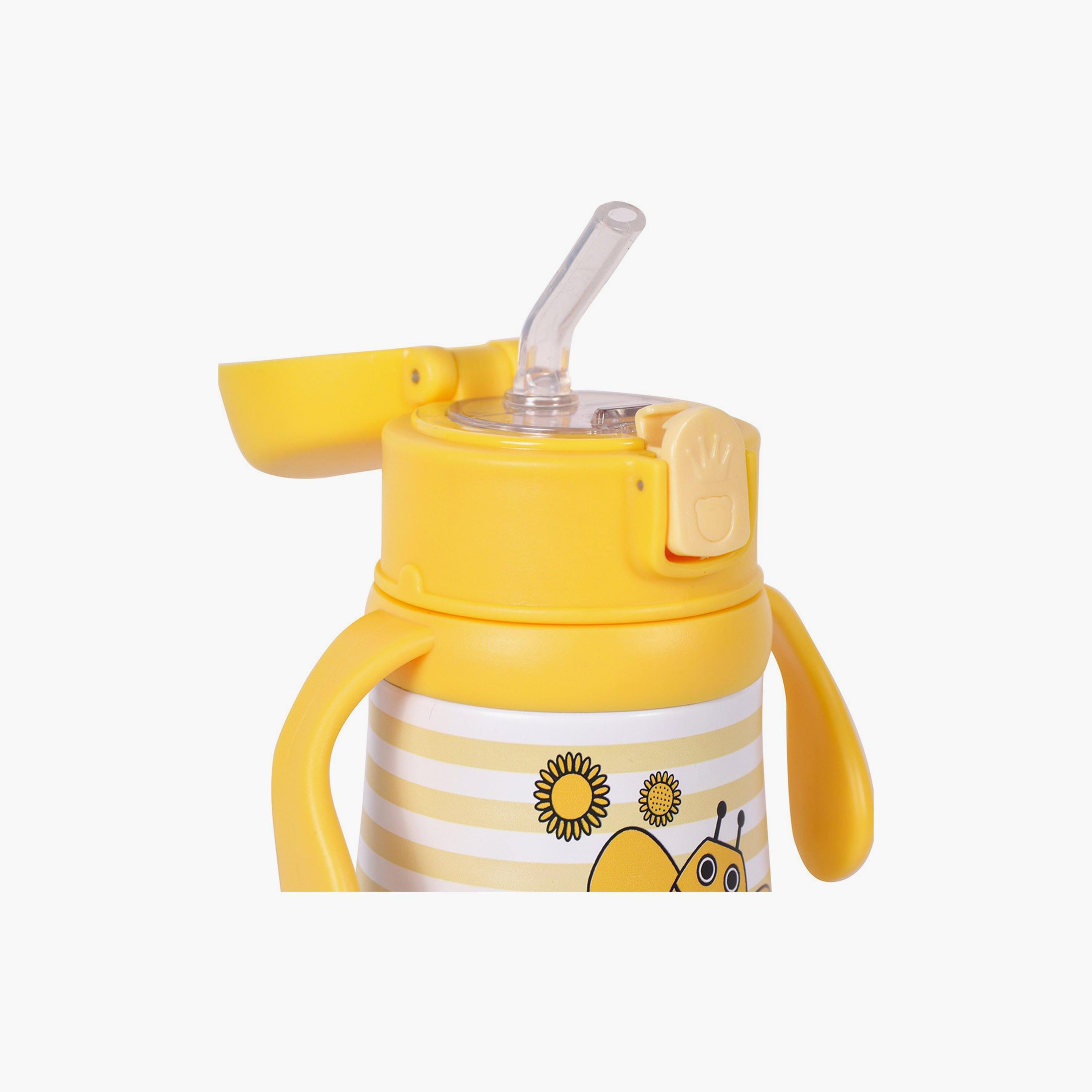 ترمس من الستانلس ستيل مطبوع عليه نحلة وأرنب من بيج ديزاين - 360 مل - أصفر-school-waterbottles-image-5