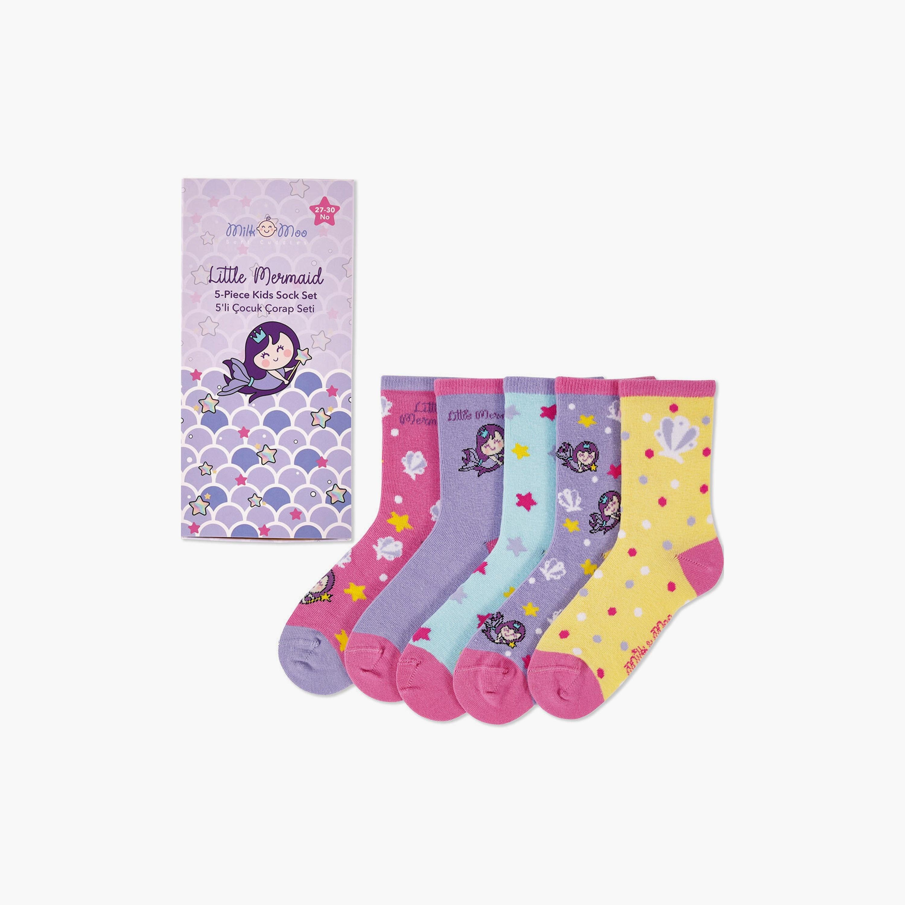 Biggdesign 5 Pair of Printed Socks - Little Mermaid - Multicolour-girls-accessories-socks-image-1