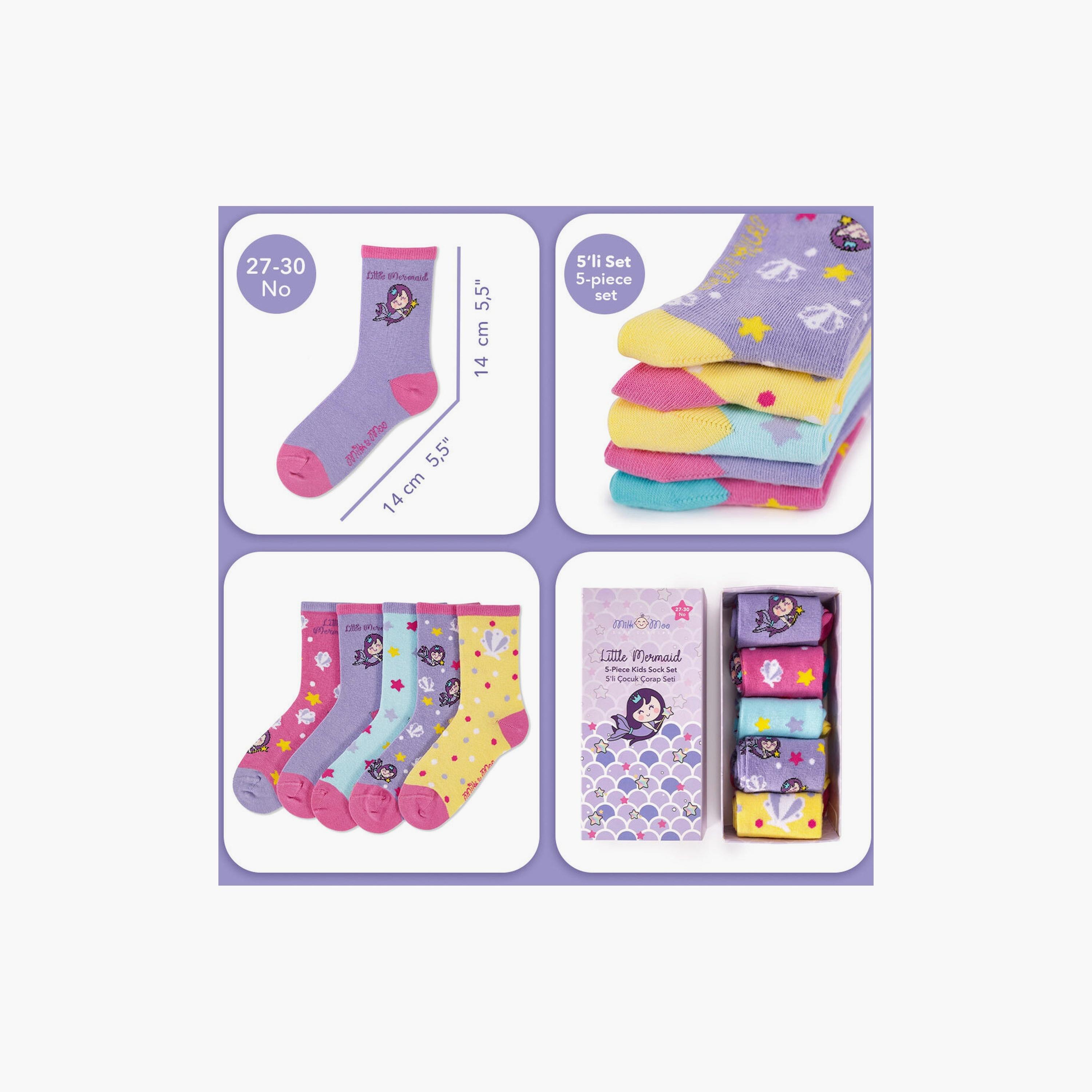 Biggdesign 5 Pair of Printed Socks - Little Mermaid - Multicolour-girls-accessories-socks-image-3