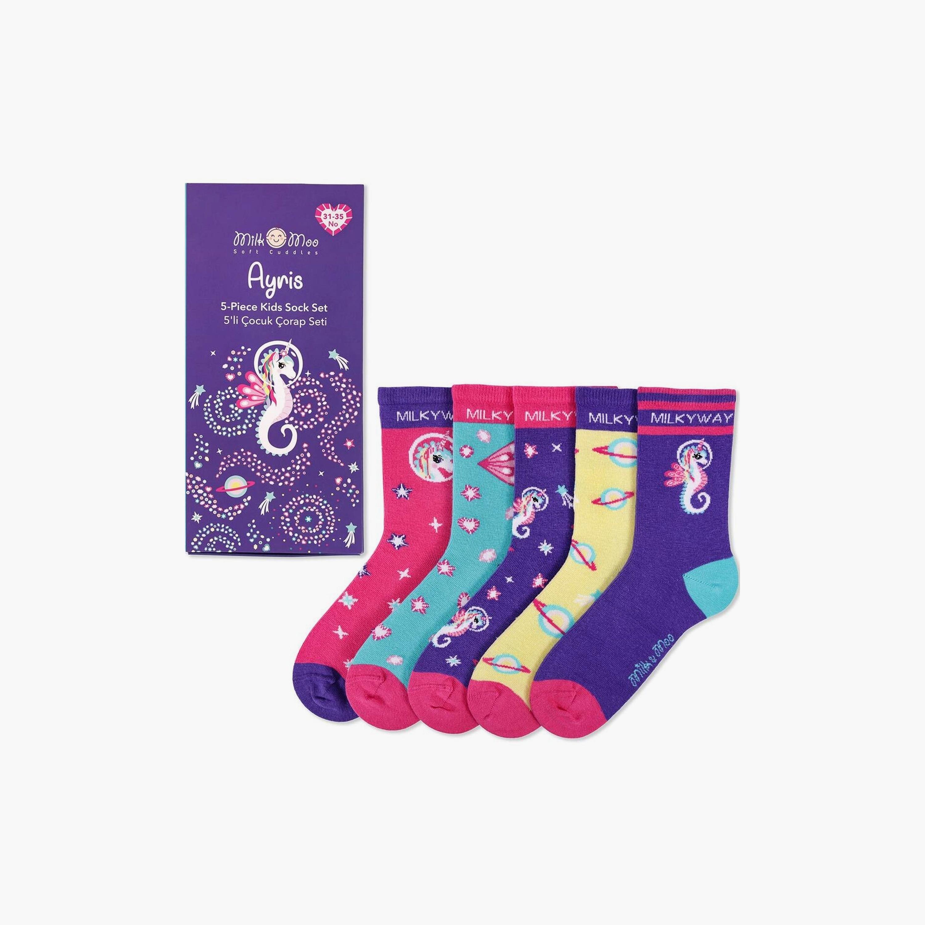 Biggdesign 5 Pair of Printed Socks - Ayris - Multicolour-girls-accessories-socks-image-1