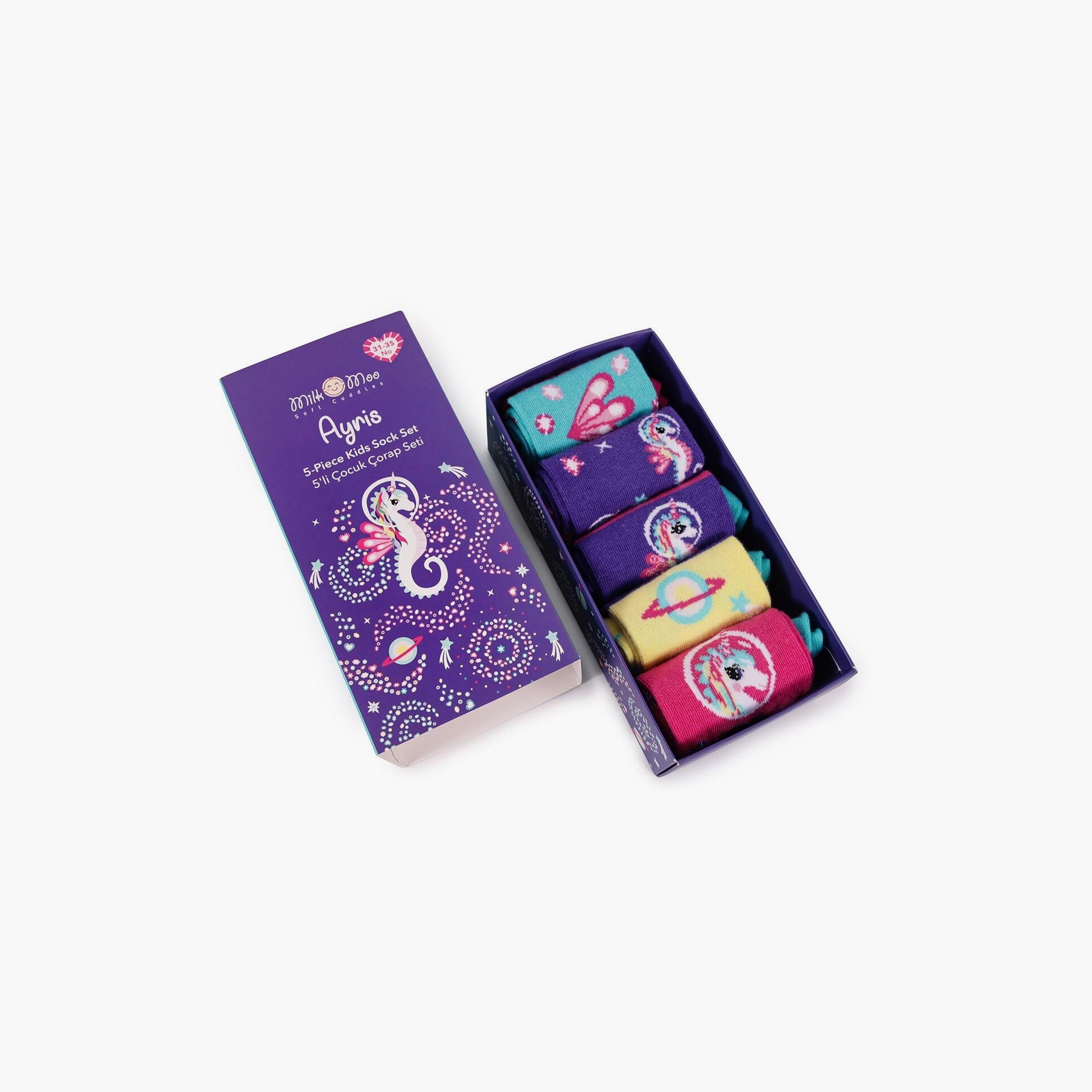 Biggdesign 5 Pair of Printed Socks - Ayris - Multicolour-girls-accessories-socks-image-2
