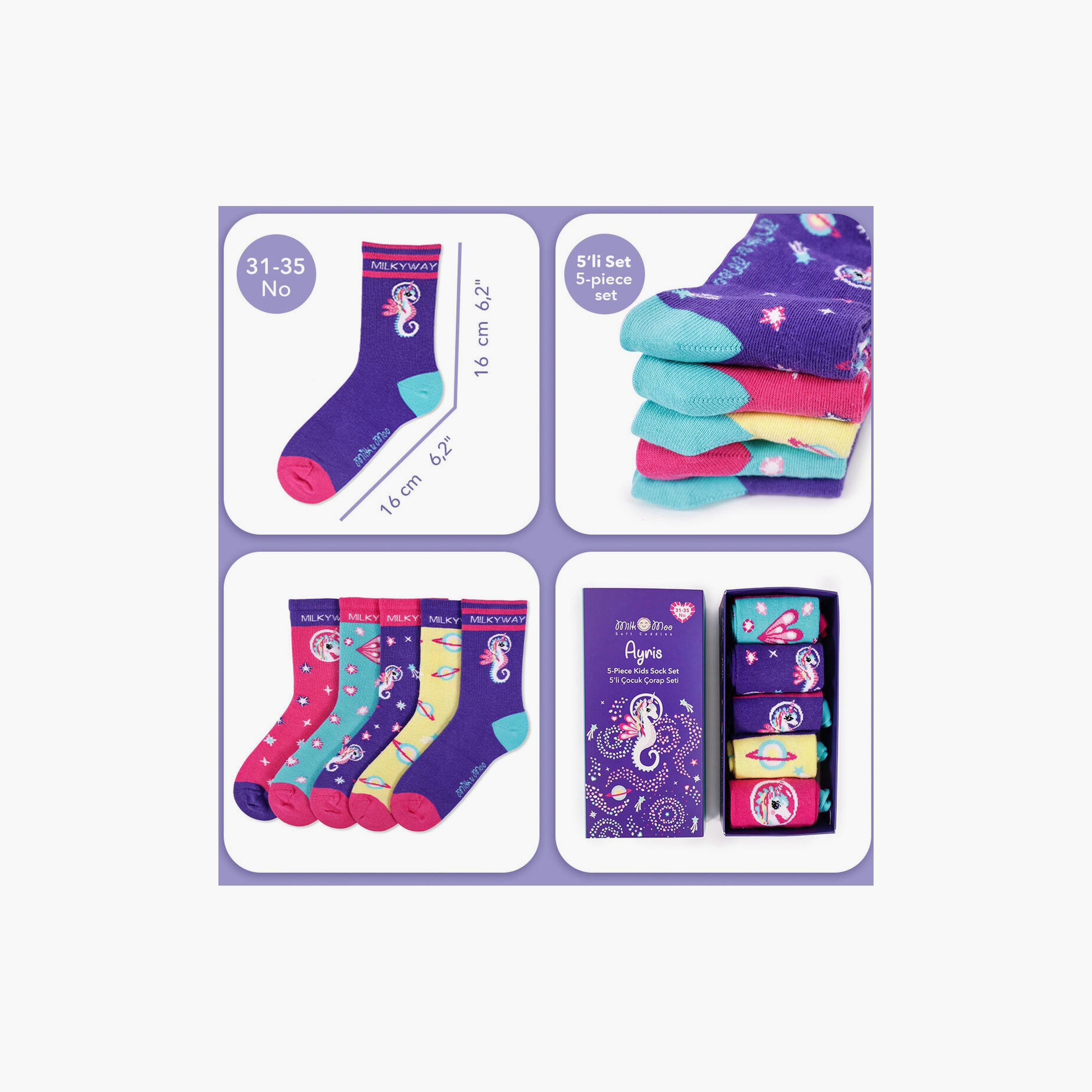Biggdesign 5 Pair of Printed Socks - Ayris - Multicolour-girls-accessories-socks-image-3