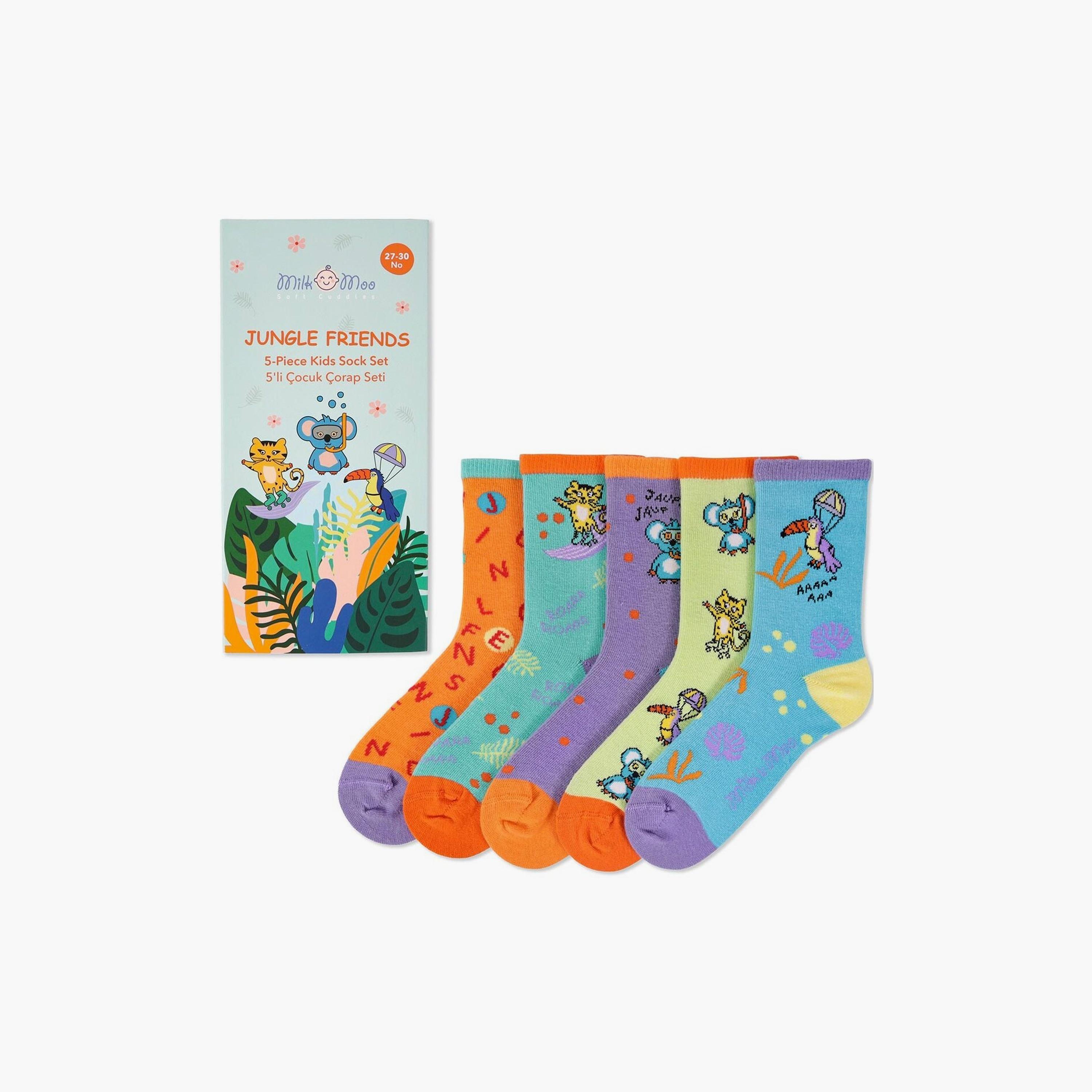 Biggdesign 5 Pair of Printed Socks - Jungle Friends - Multicolour-boys-accessories-socks-image-1