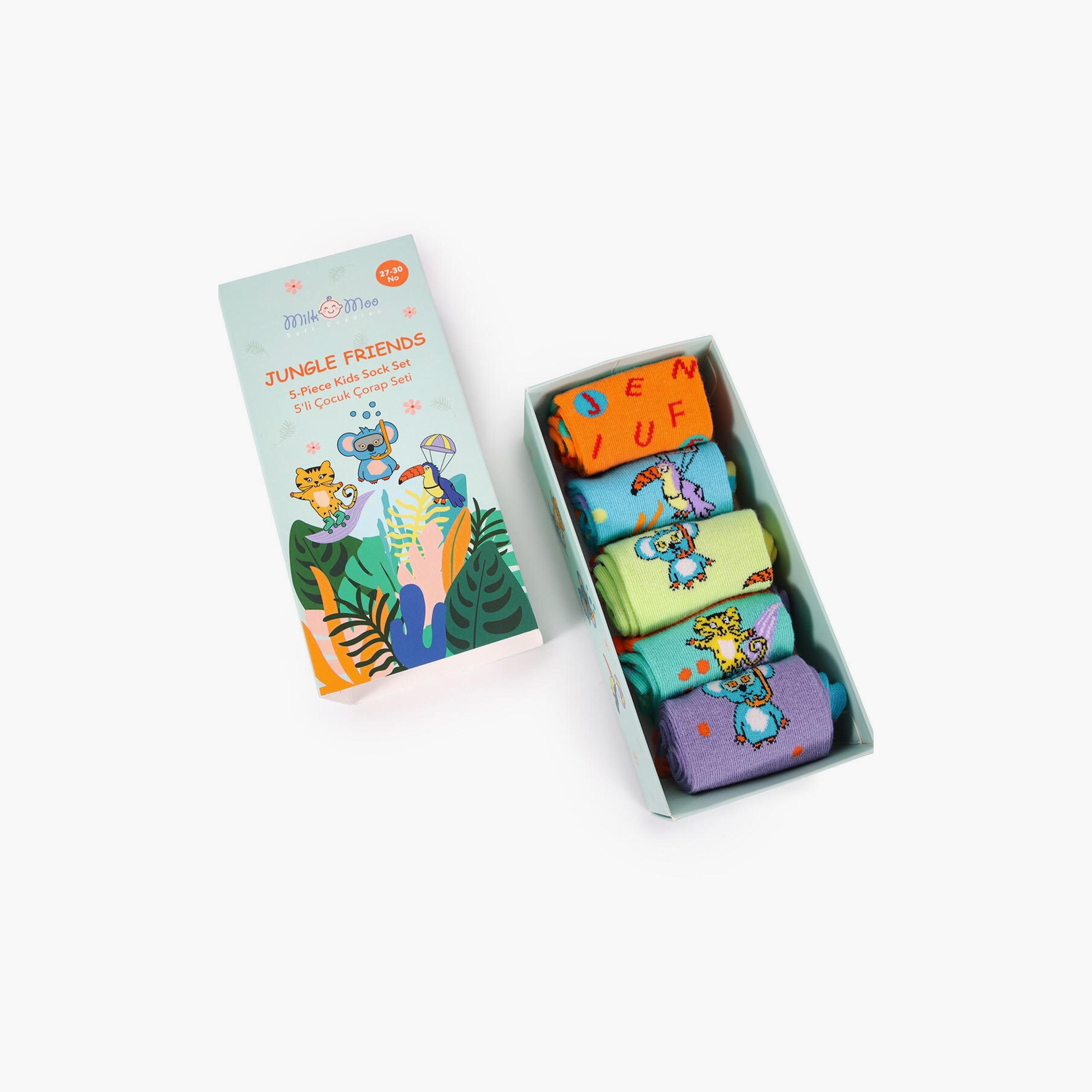 Biggdesign 5 Pair of Printed Socks - Jungle Friends - Multicolour-boys-accessories-socks-image-2