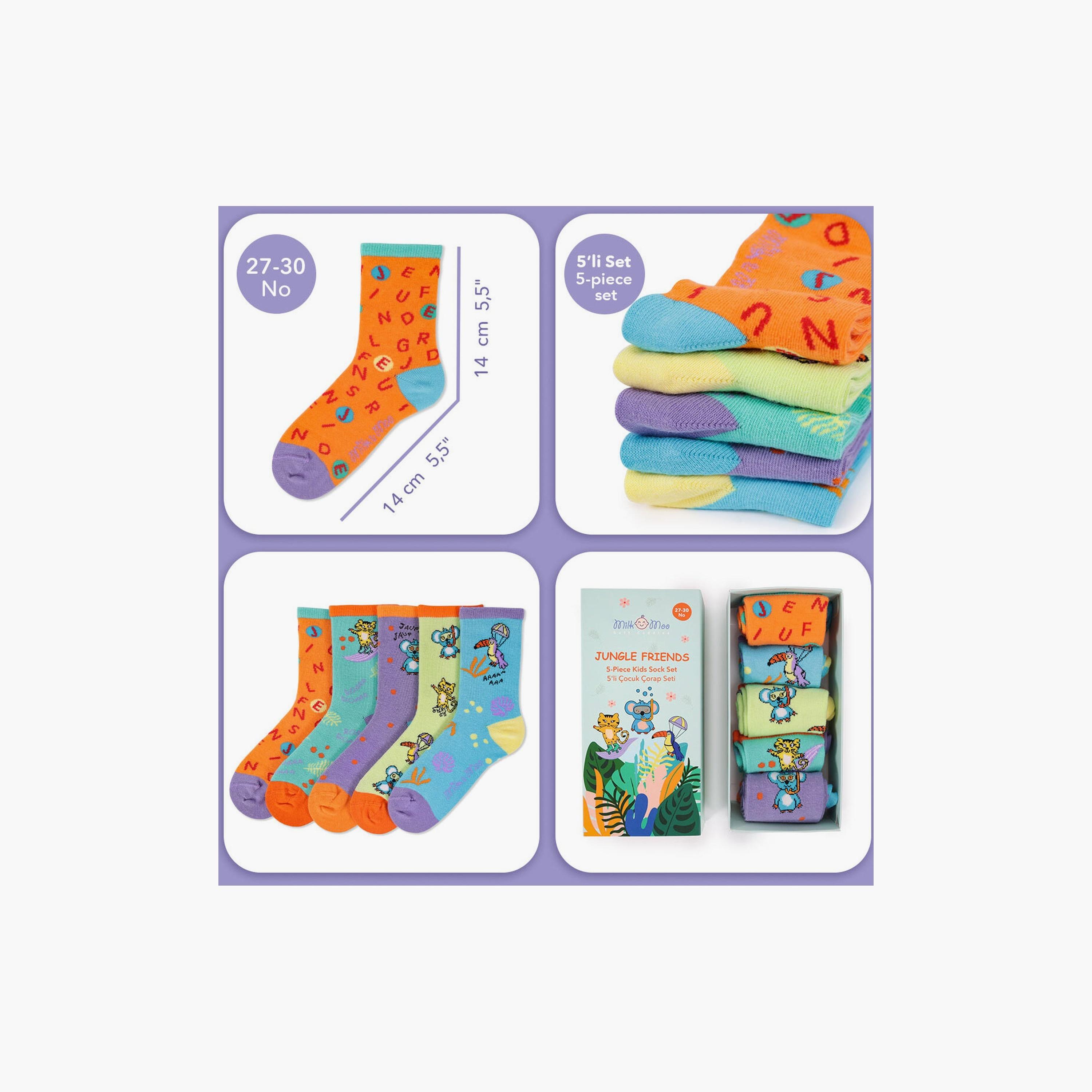 Biggdesign 5 Pair of Printed Socks - Jungle Friends - Multicolour-boys-accessories-socks-image-3