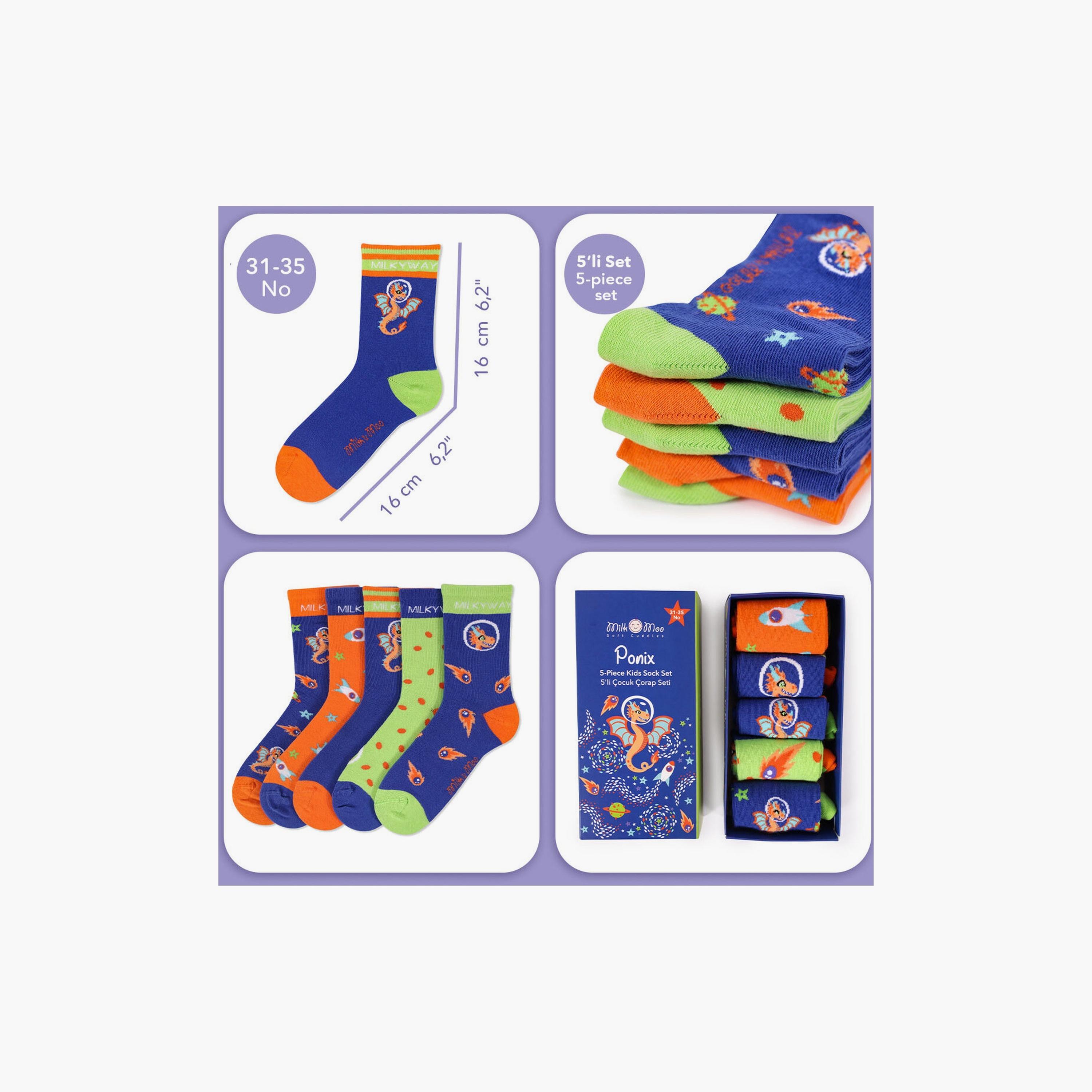 Biggdesign 5 Pair of Printed Socks - Ponix - Multicolour-boys-accessories-socks-image-3