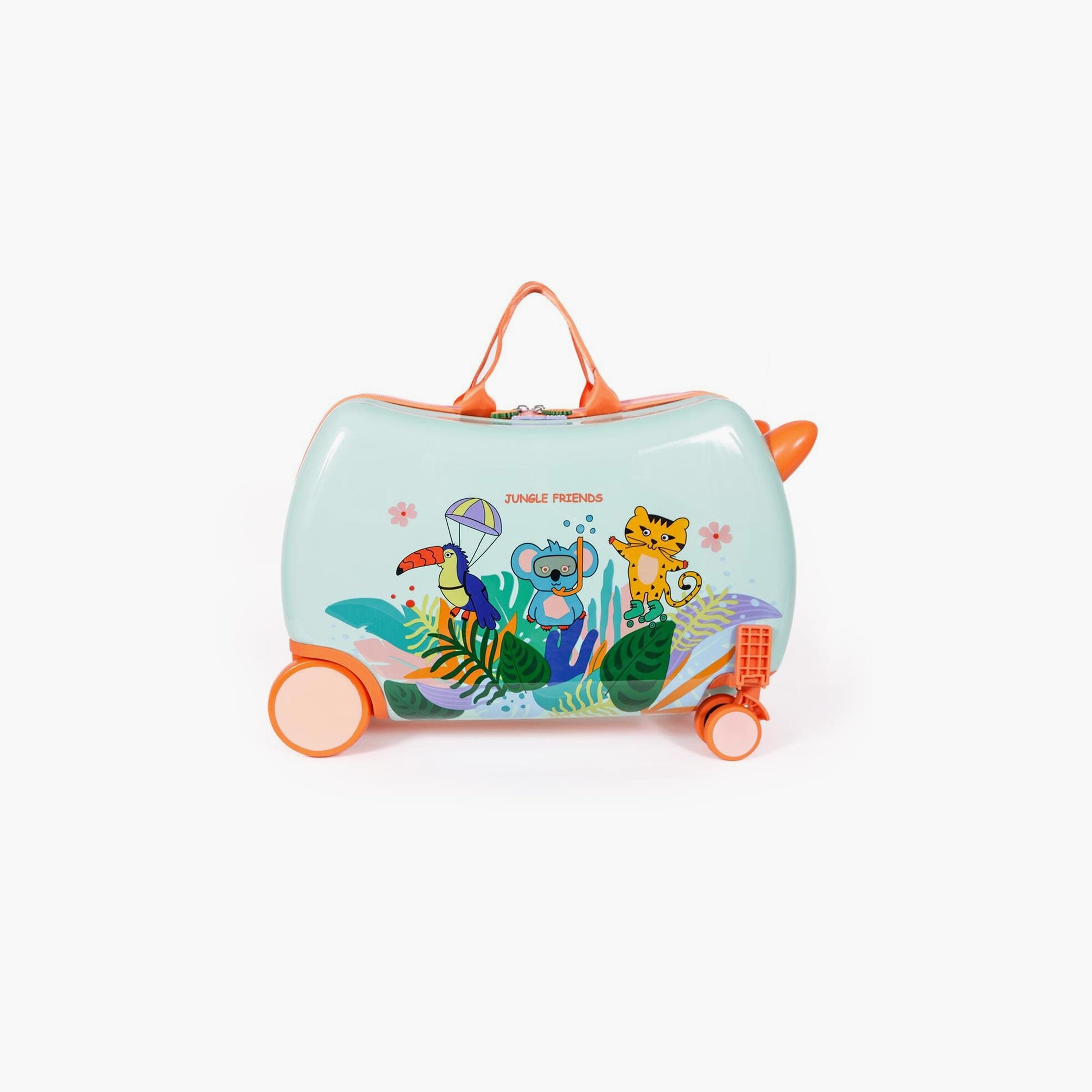 Biggdesign Jungle Friends Printed Ride-On Suitcase & Kids Backpack Set - Green-school-bagsandbackpacks-sets-image-4