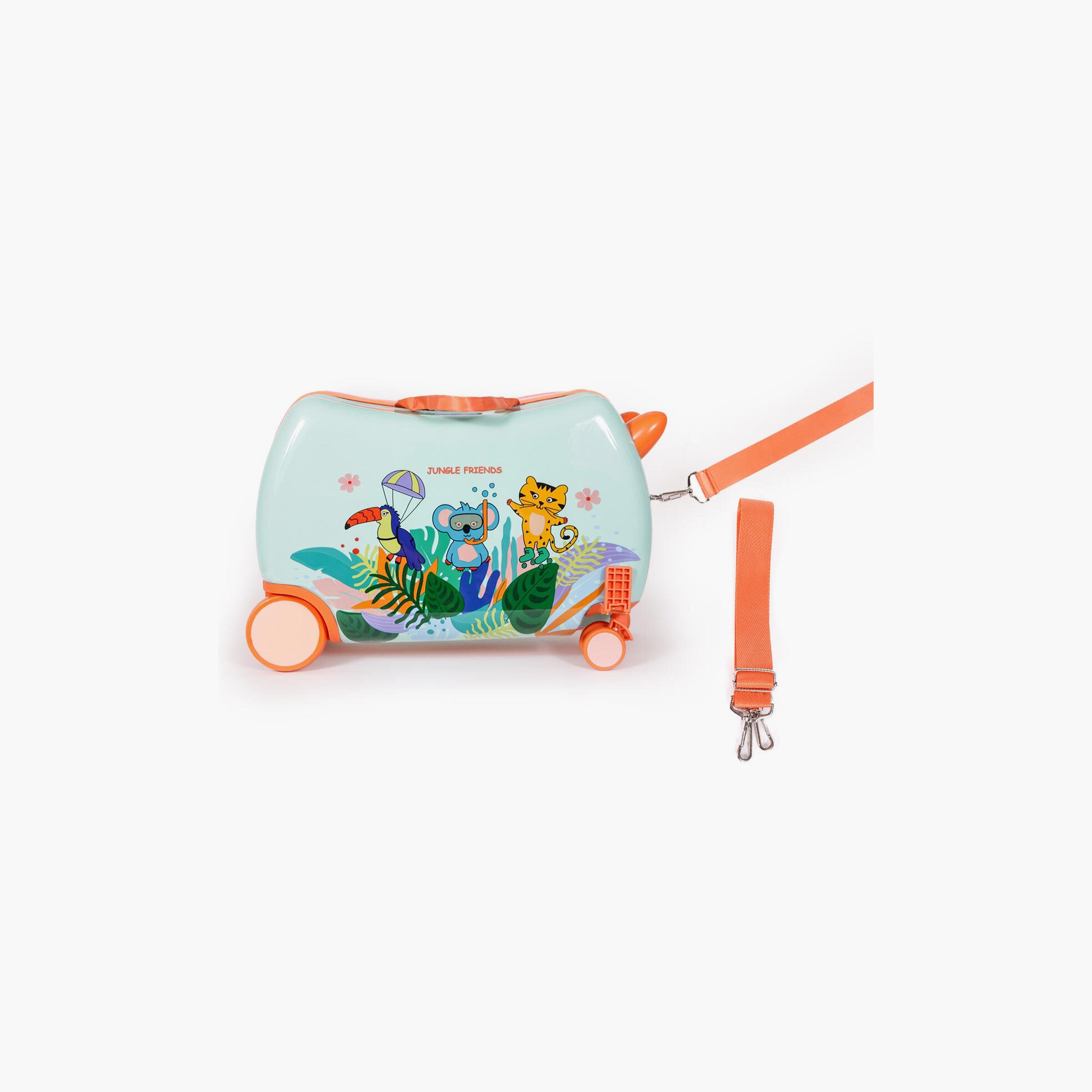 Biggdesign Jungle Friends Printed Ride-On Suitcase & Kids Backpack Set - Green-school-bagsandbackpacks-sets-image-6