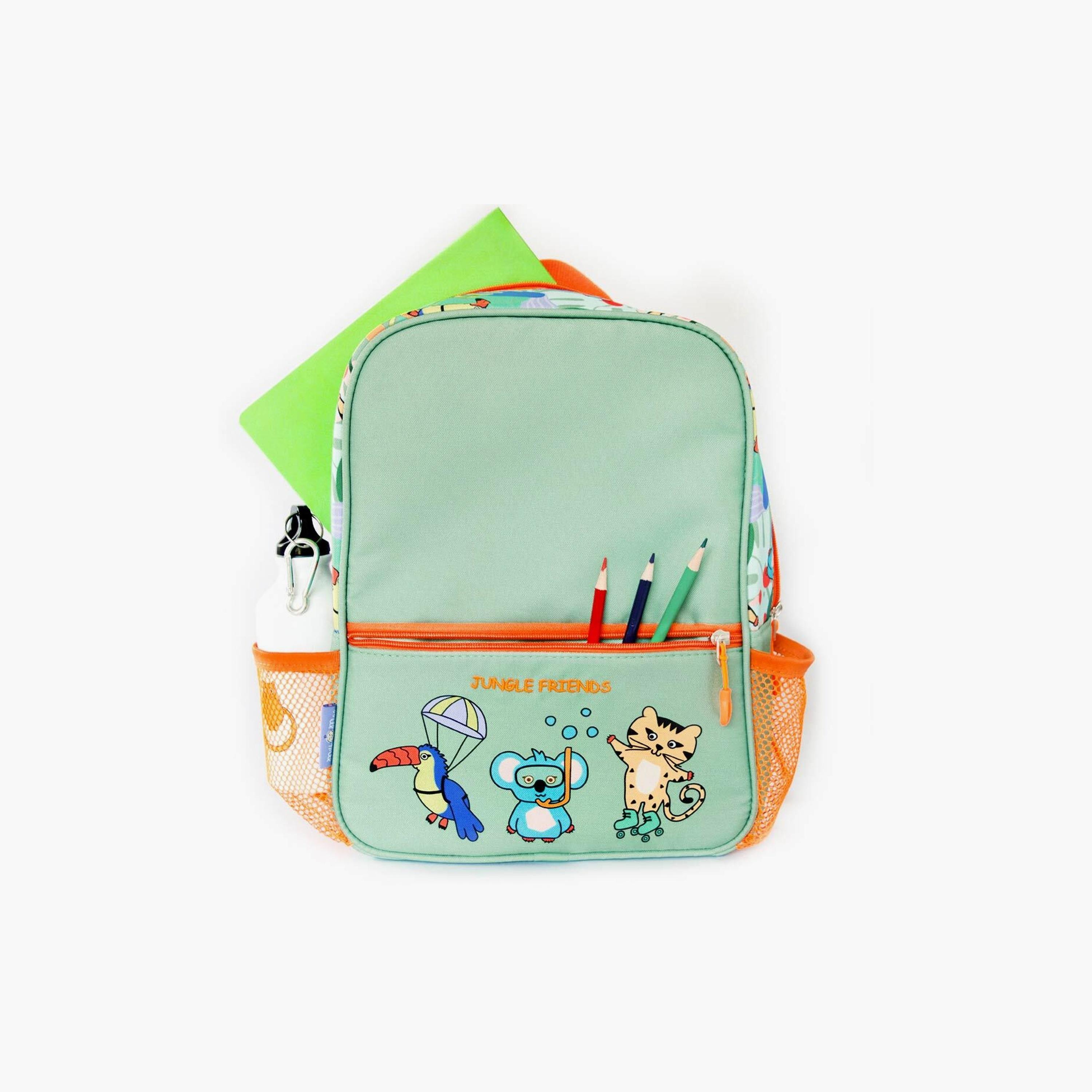 Biggdesign Jungle Friends Printed Ride-On Suitcase & Kids Backpack Set - Green-school-bagsandbackpacks-sets-image-7