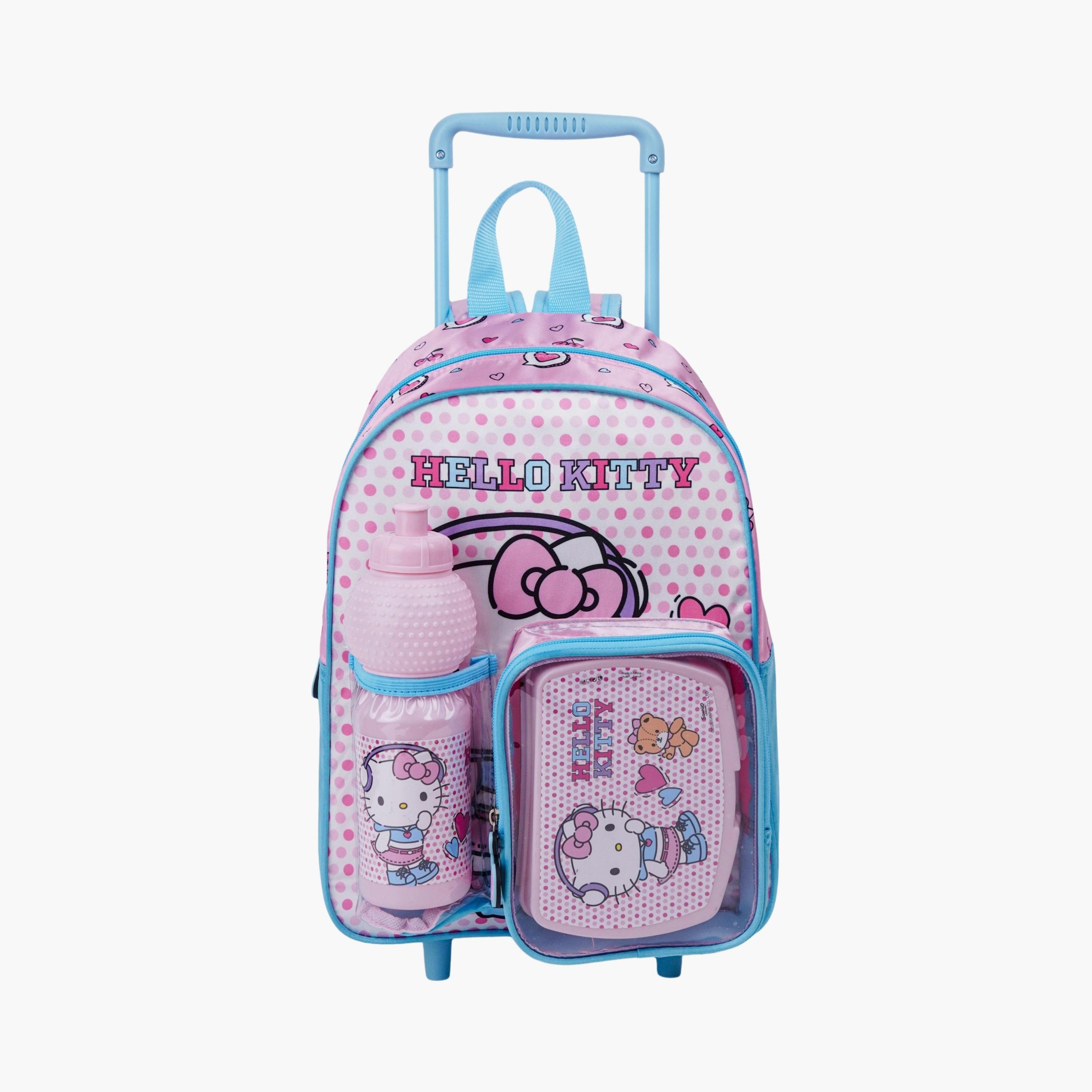 Sanrio 3-Piece Hello Kitty Printed Trolley Backpack Set - 13 inch - Lavender-school-bagsandbackpacks-trolleybags-image-1