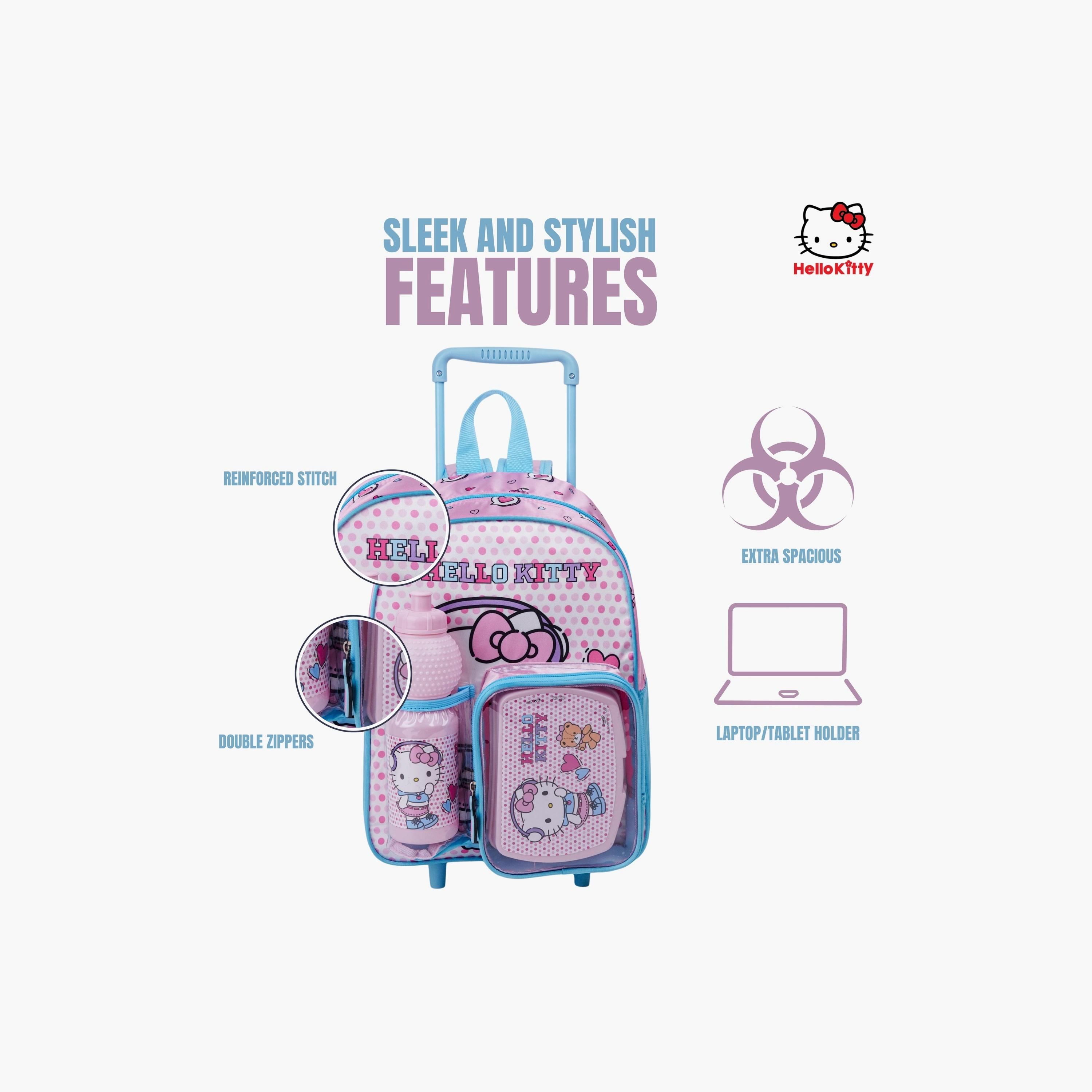 Sanrio 3-Piece Hello Kitty Printed Trolley Backpack Set - 13 inch - Lavender-school-bagsandbackpacks-trolleybags-image-4