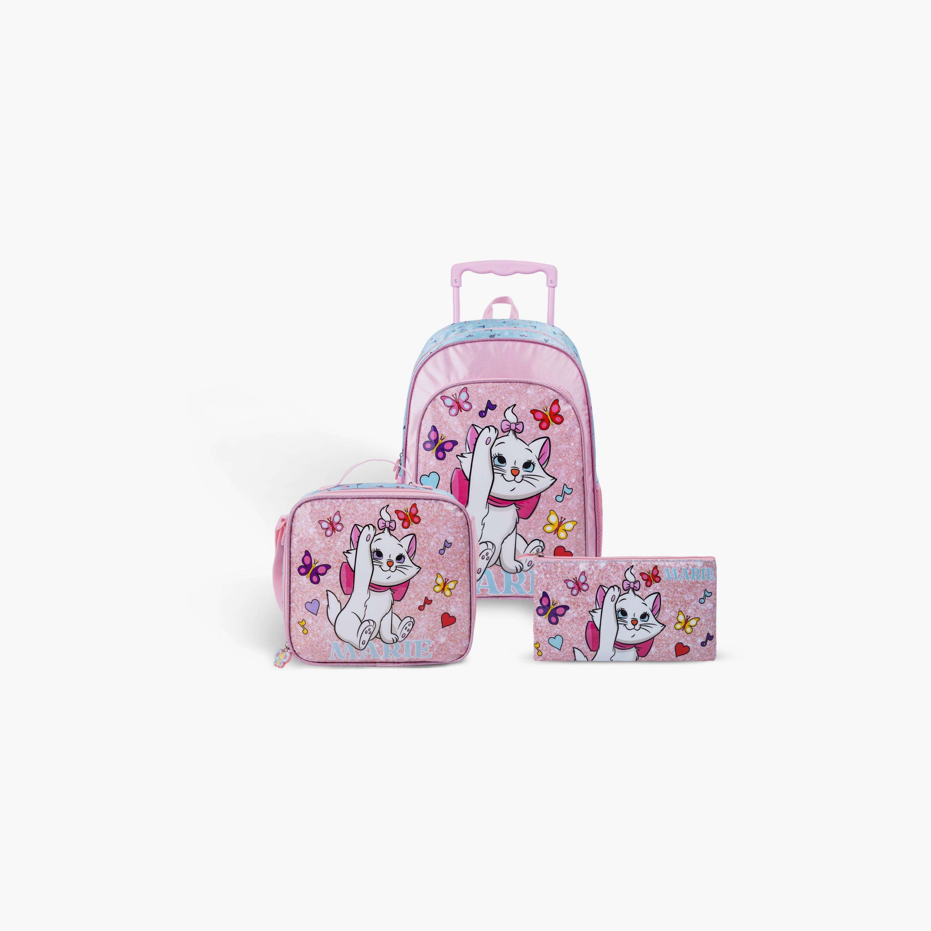 Disney 3-Piece Marie Printed Trolley Backpack Set - 18 inch - Pink-school-bagsandbackpacks-trolleybags-image-1